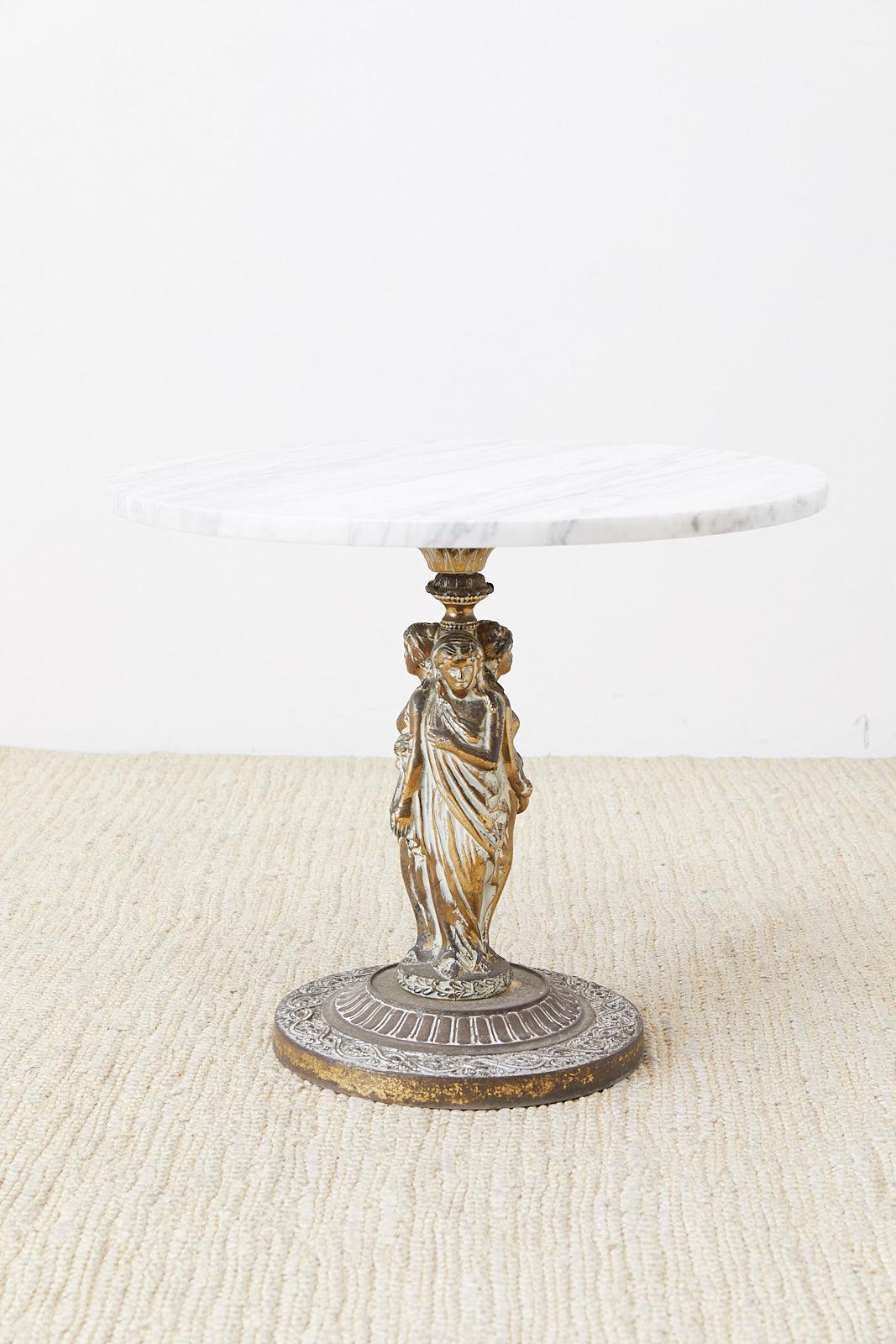 Hand-Crafted Neoclassical Grand Tour Style Marble-Top Drinks Table