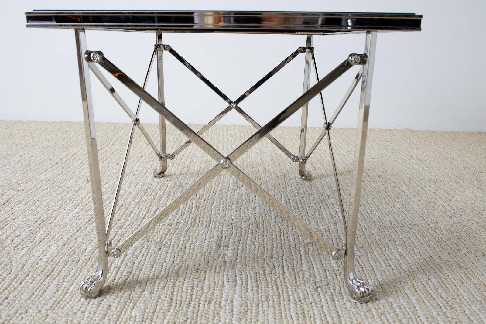 Glass Neoclassical Grand Tour Style Nickel Cocktail Table