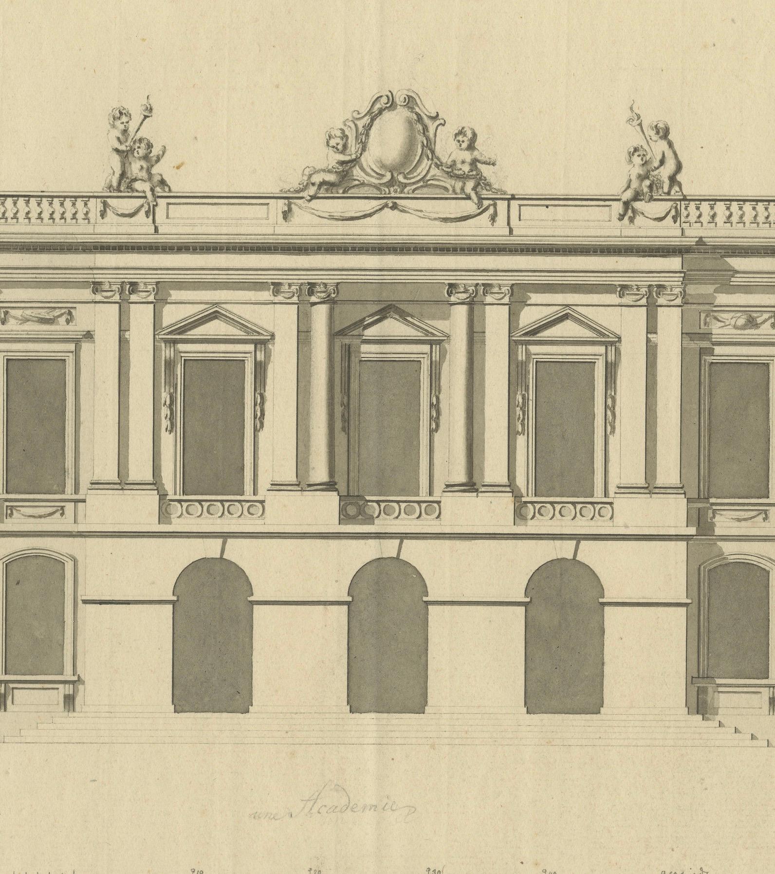 Engraved Neoclassical Grandeur: An Architectural Study from the Early 1700s For Sale