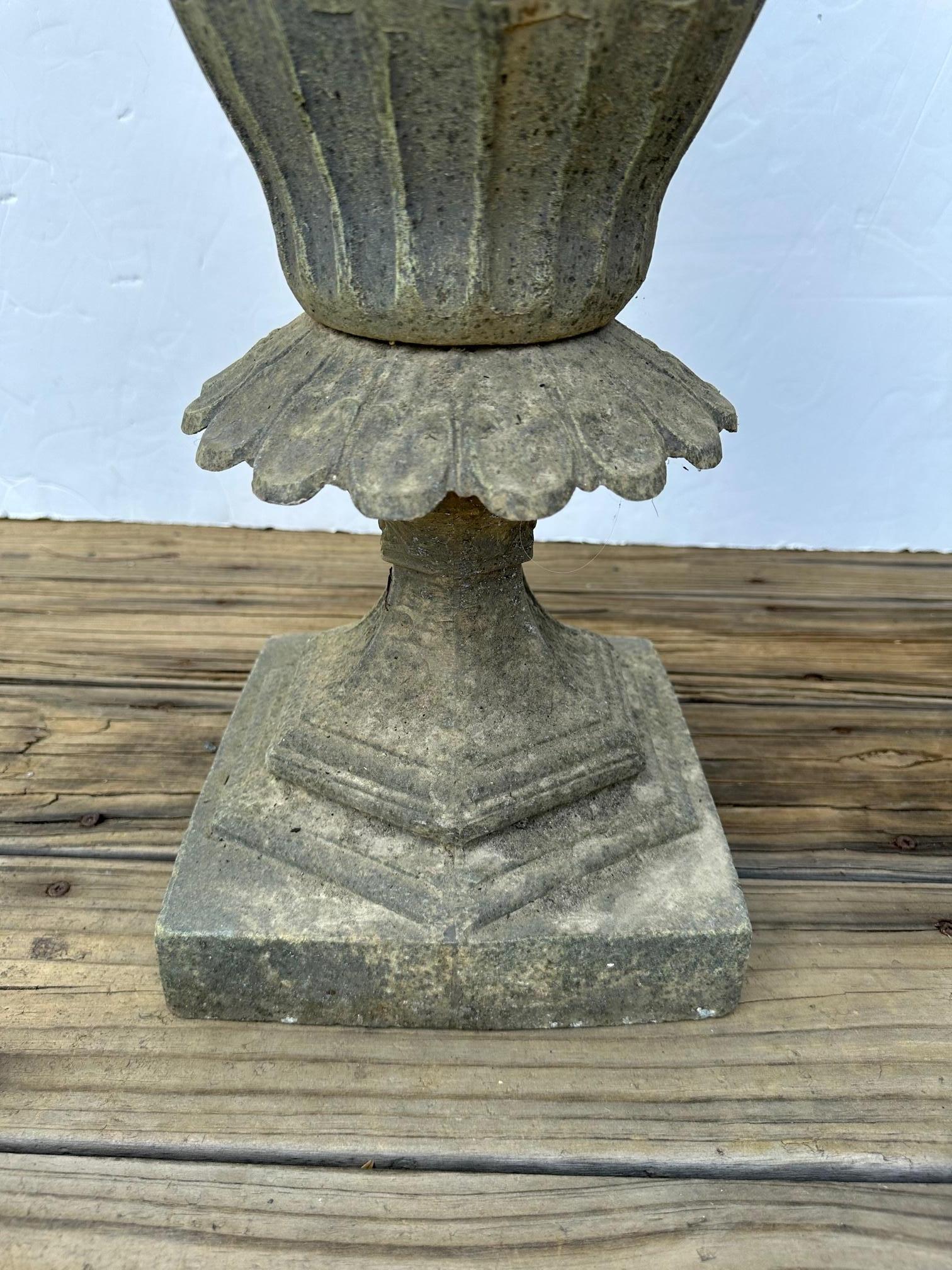 American Neoclassical Gray Metal Garden Urn Planter For Sale