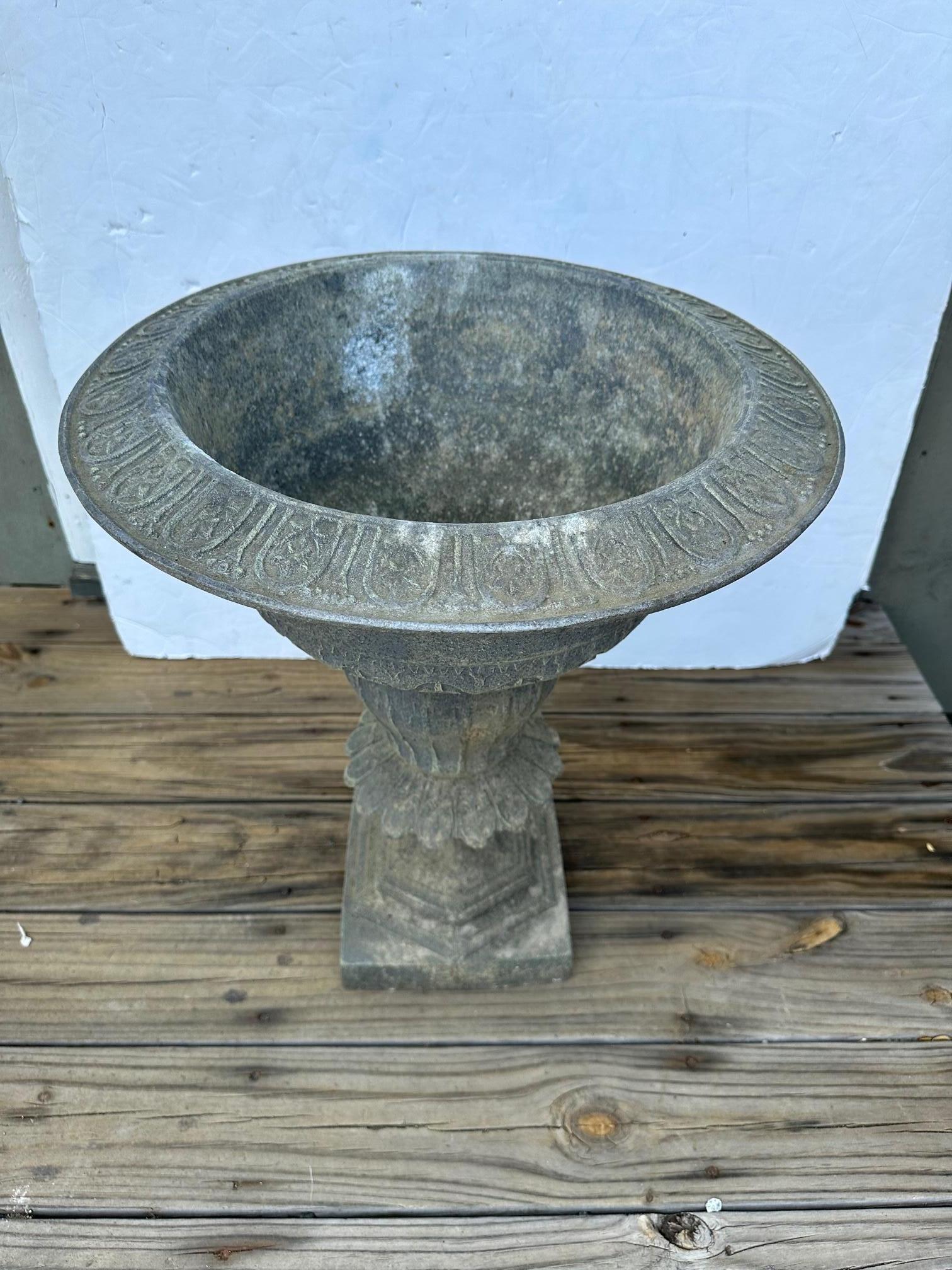 Neoclassical Gray Metal Garden Urn Planter For Sale 2