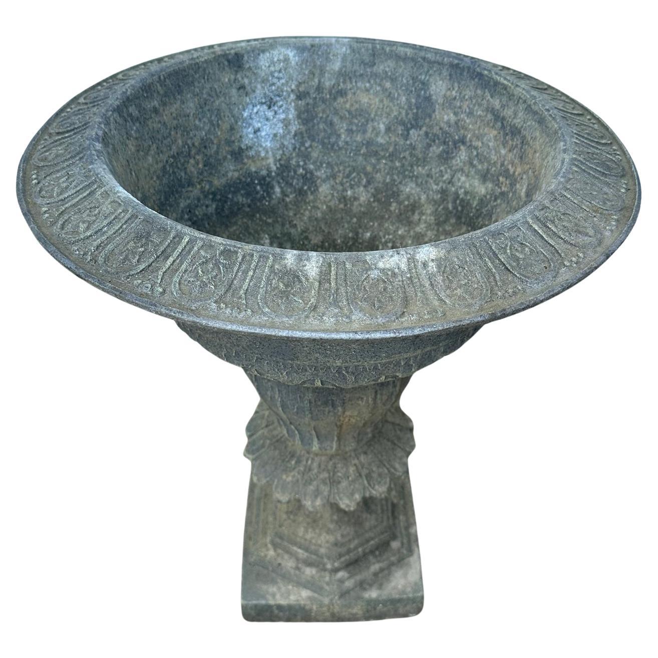 Neoclassical Gray Metal Garden Urn Planter For Sale