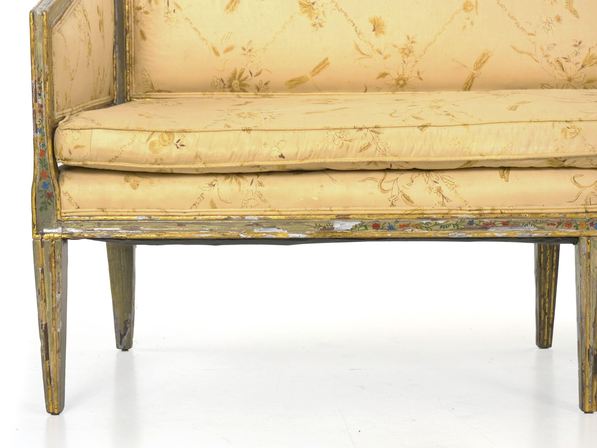 Neoclassical Gray Polychrome Painted Settee Sofa Canape, Early 19th Century 7