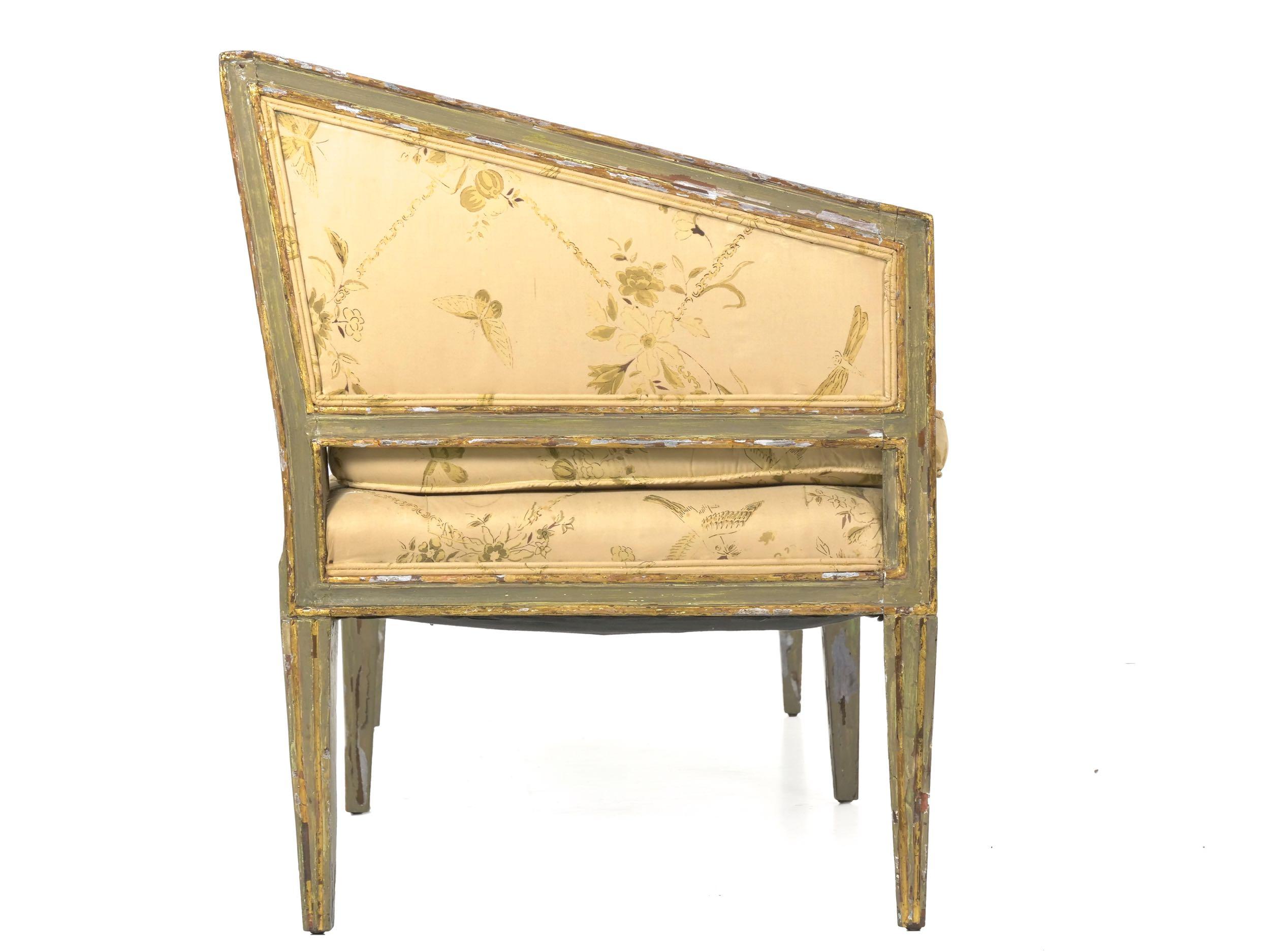 Polychromed Neoclassical Gray Polychrome Painted Settee Sofa Canape, Early 19th Century