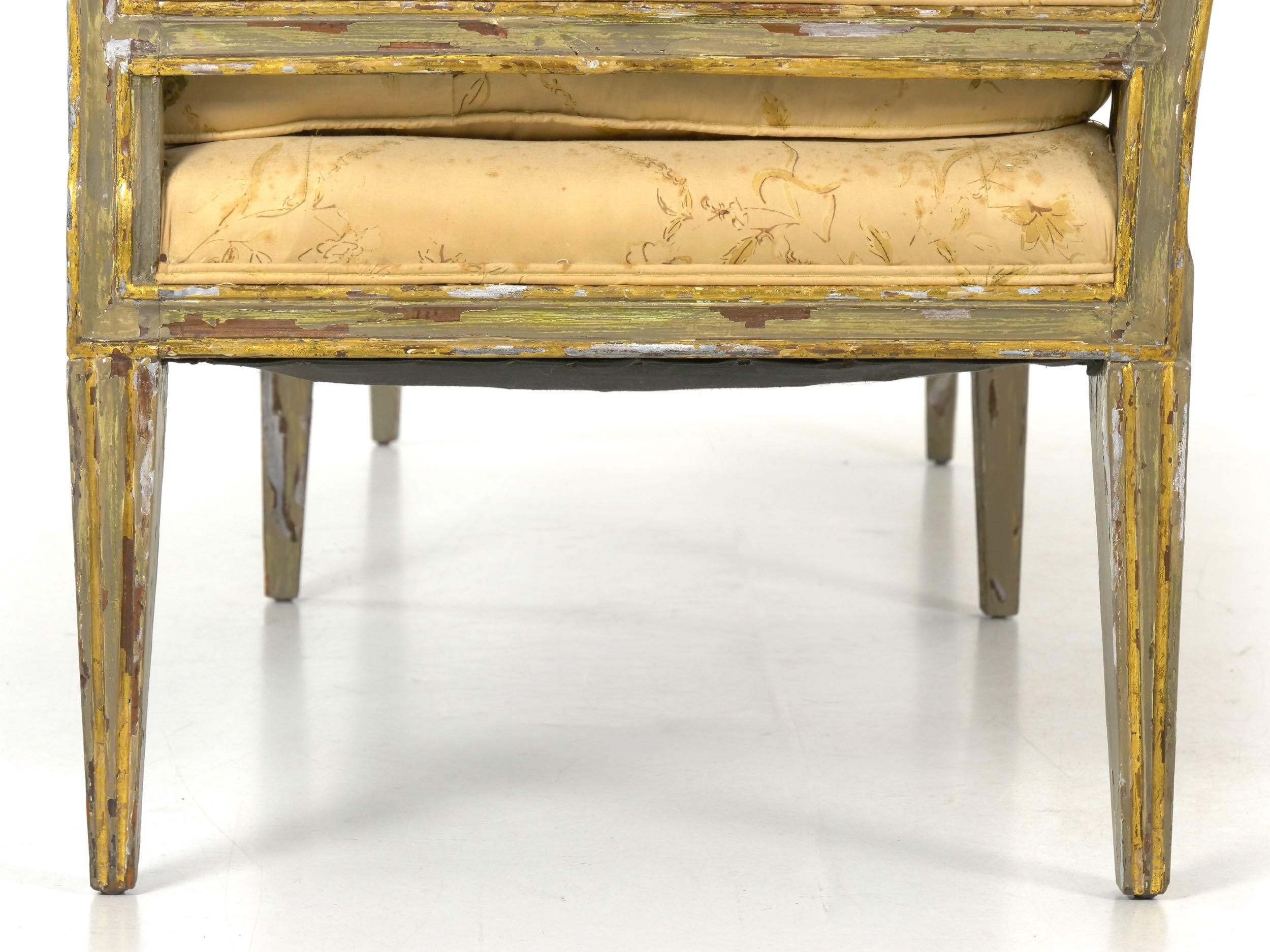 Upholstery Neoclassical Gray Polychrome Painted Settee Sofa Canape, Early 19th Century