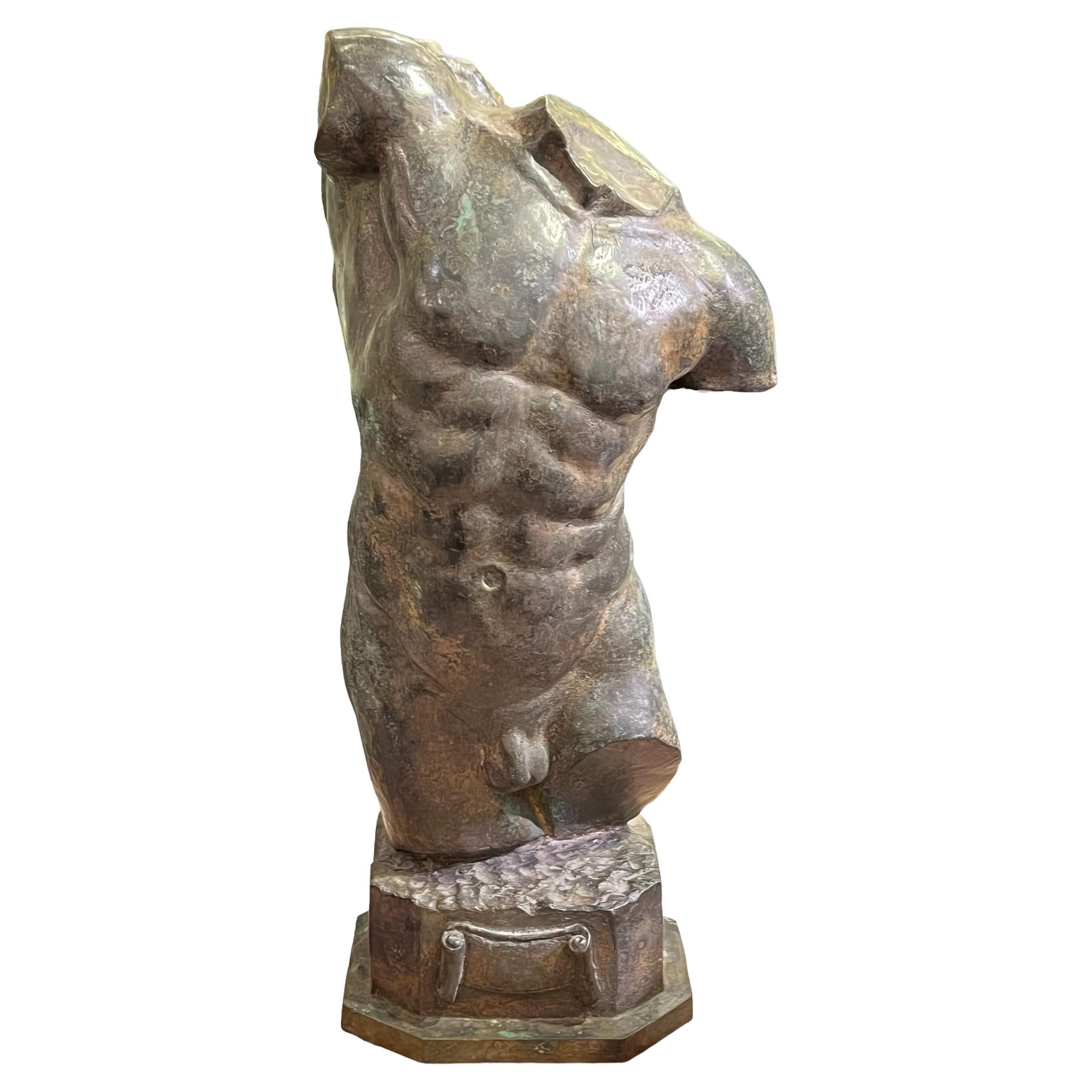 Neoclassical Greco-Roman Bronze  Male Torso Sculpture