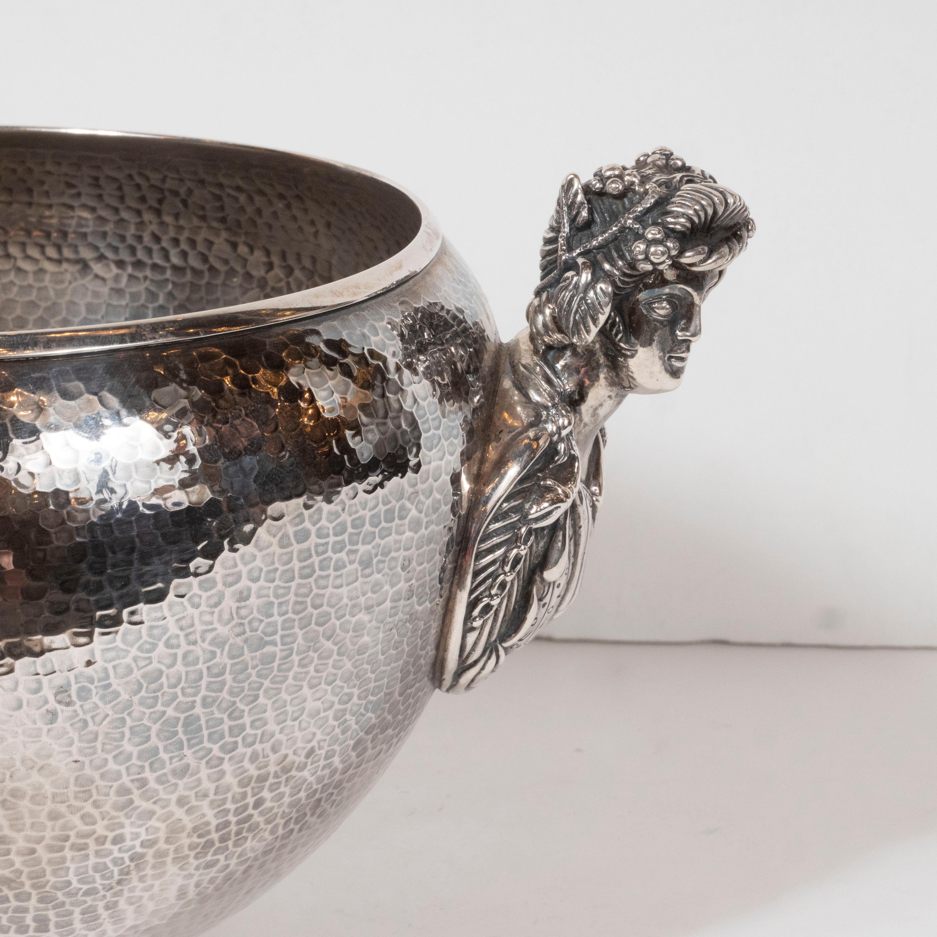 Modern Neoclassical Greek Figurative Dappled Pewter Decorative Bowl