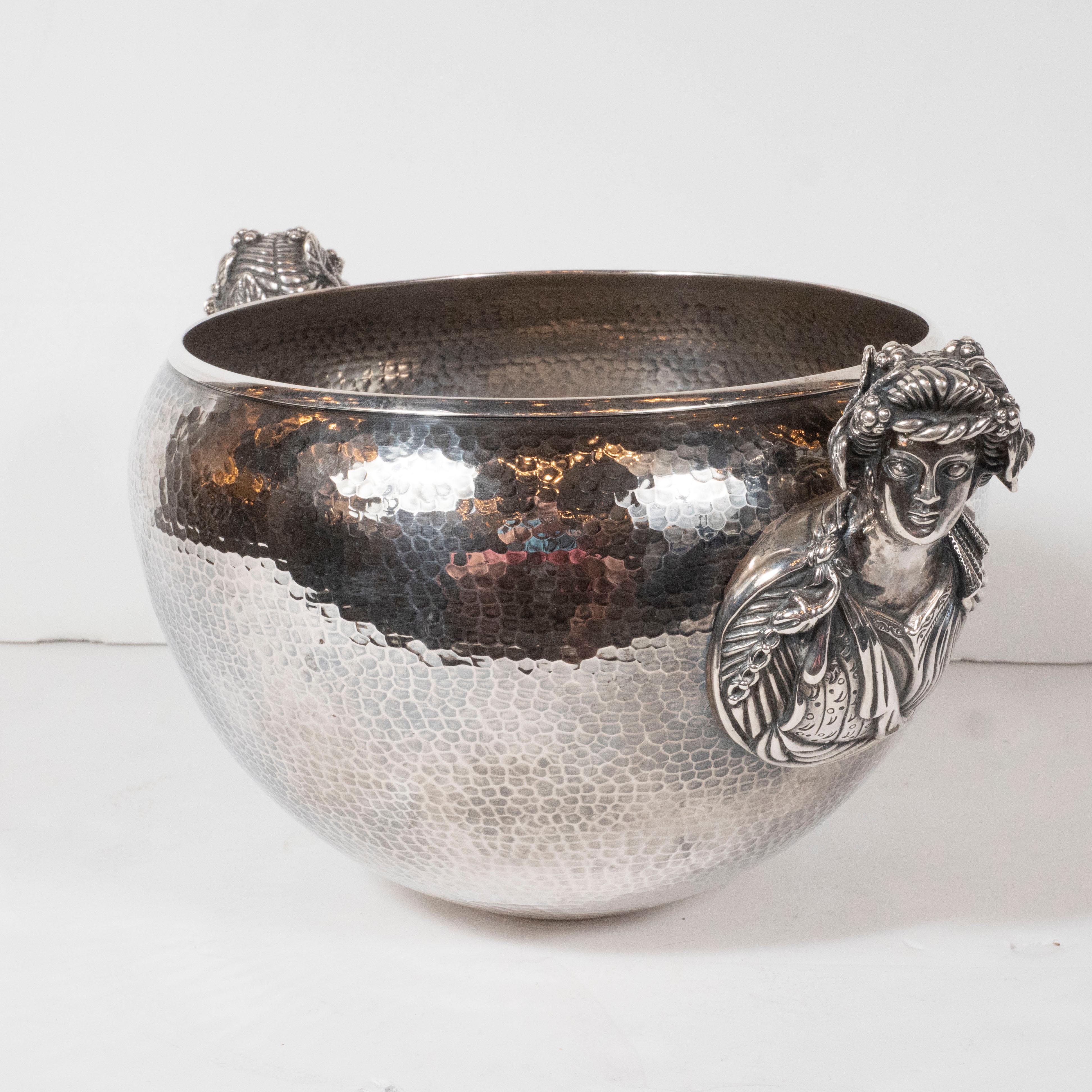 Neoclassical Greek Figurative Dappled Pewter Decorative Bowl In Excellent Condition In New York, NY