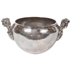 Vintage Neoclassical Greek Figurative Dappled Pewter Decorative Bowl