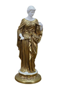 Neoclassical Greek Goddess 24k Gold Gilt Porcelain Statues Figurines 11"