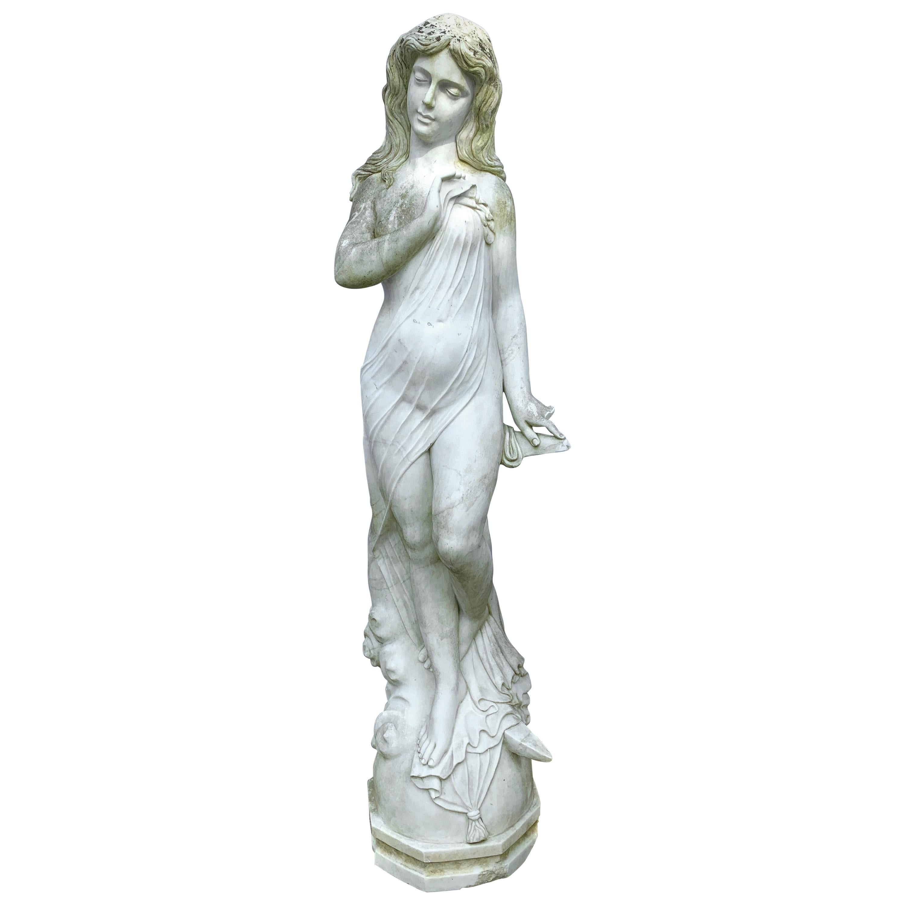 Neoclassical Greek Goddess Life-Size Marble Statue Sculpture