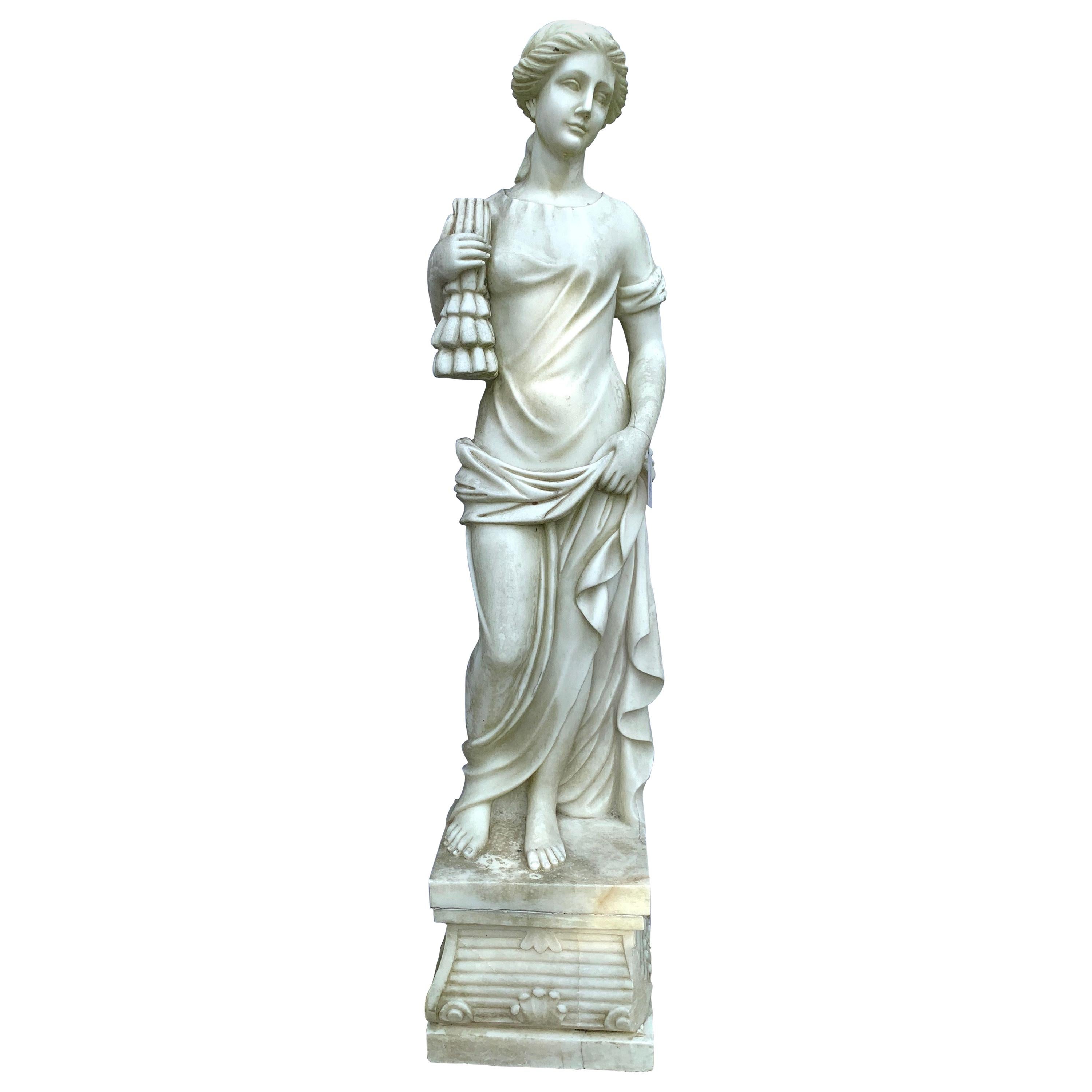 Neoklassizistische neoklassizistische griechische Göttin der Sommer, Marmorstatue in Lebensgröße, Skulptur im Angebot