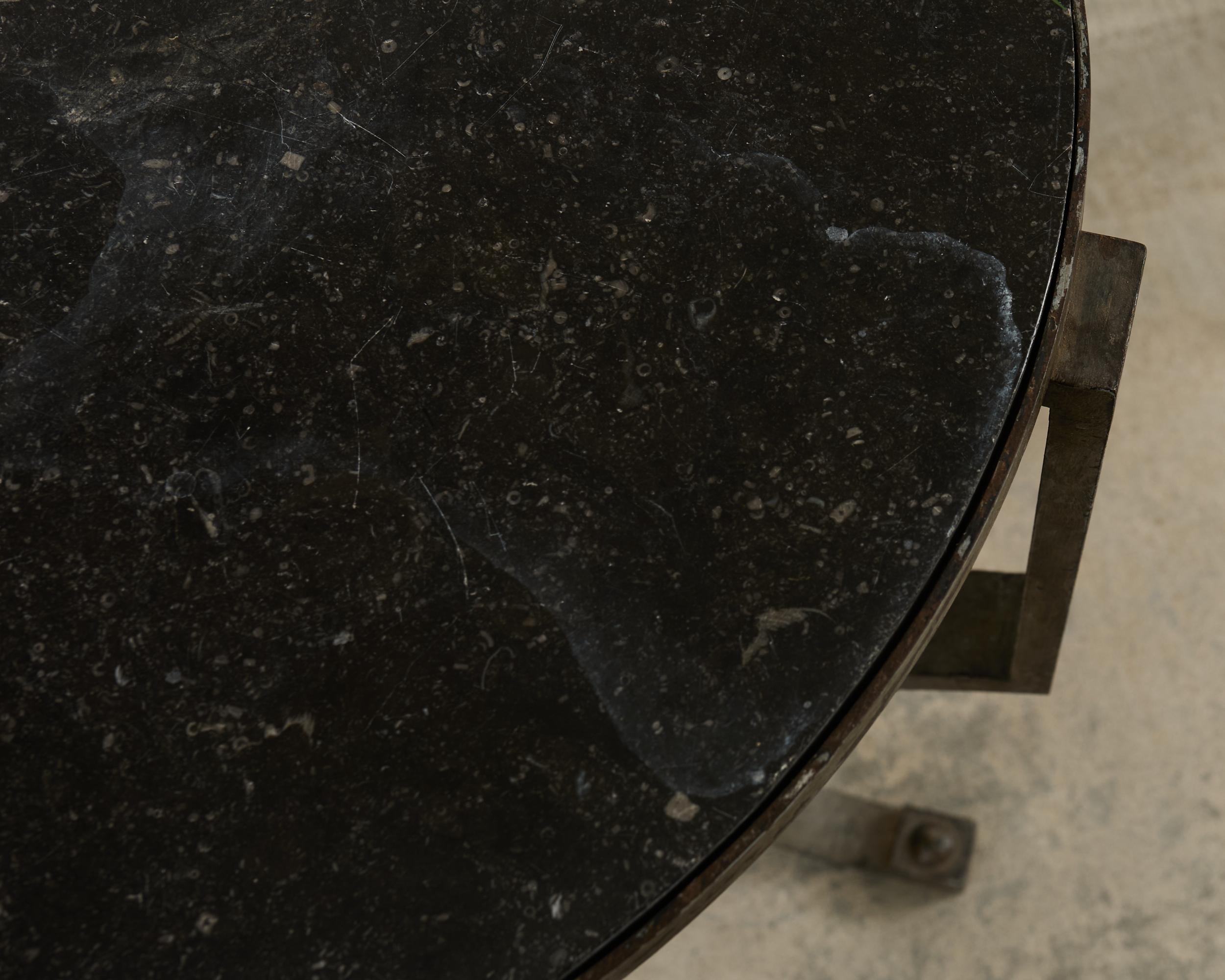 Neoclassical Greek Key Iron Marble Top Drinks Table For Sale 5