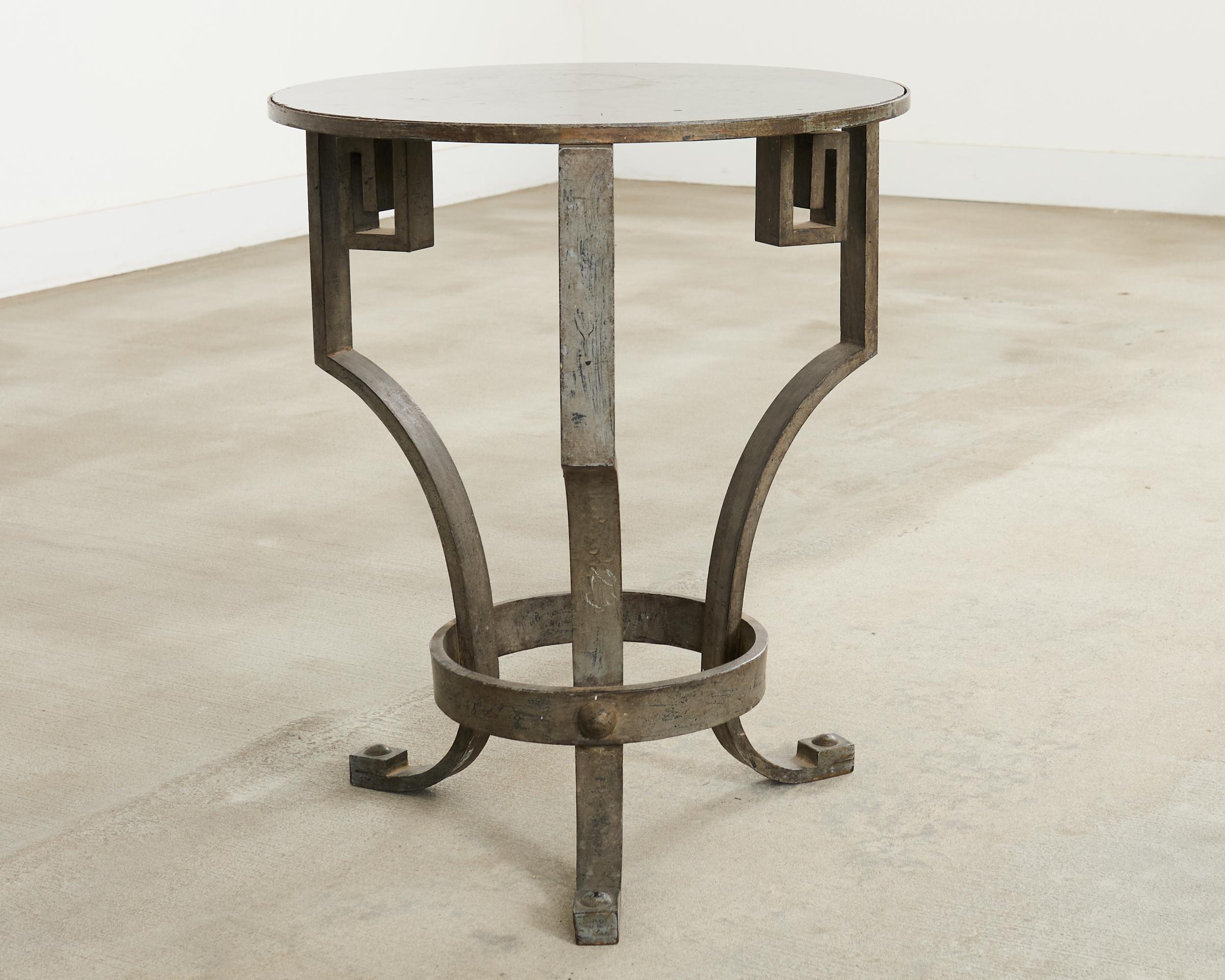 Neoclassical Greek Key Iron Marble Top Drinks Table For Sale 8