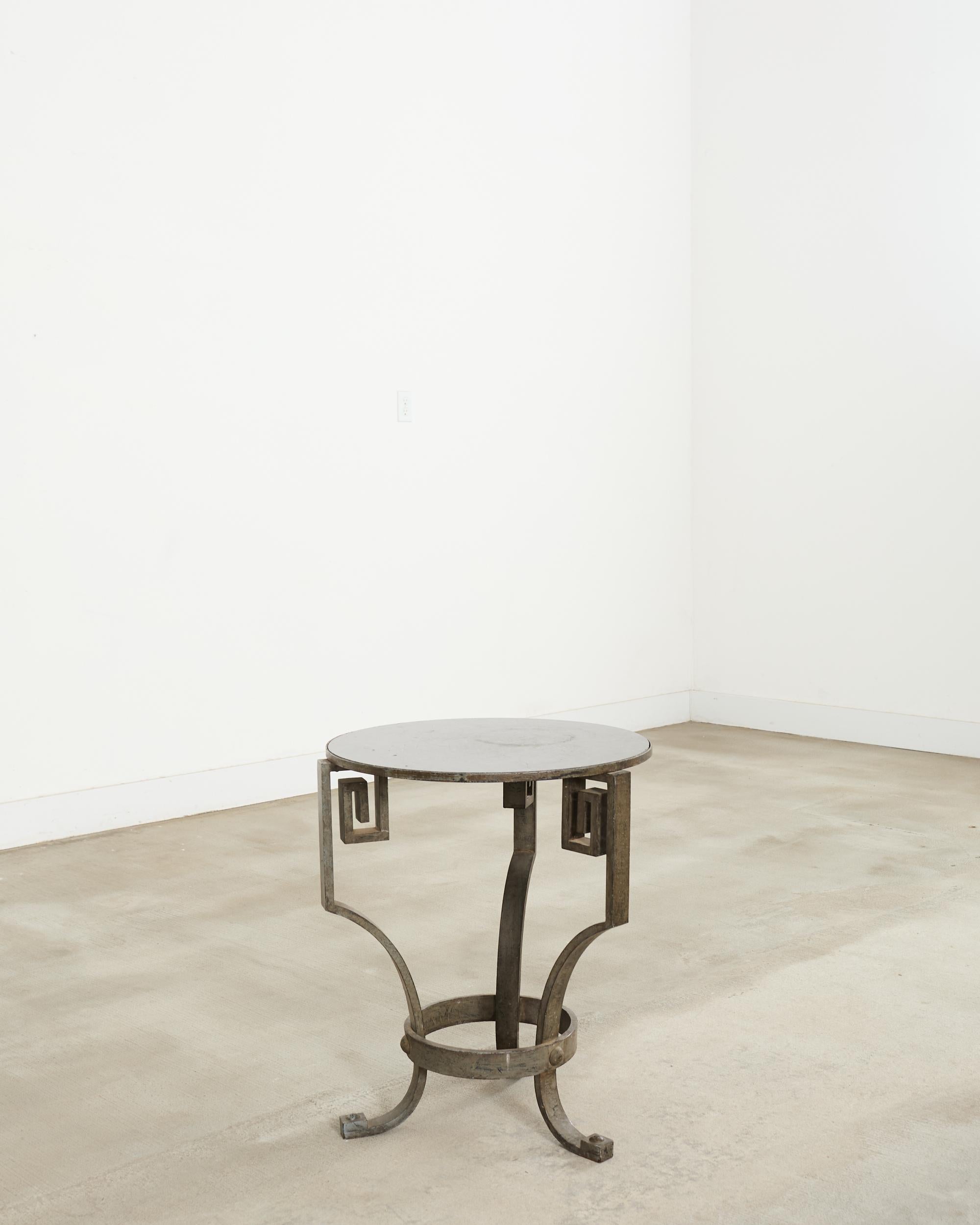 Neoclassical Greek Key Iron Marble Top Drinks Table For Sale 9