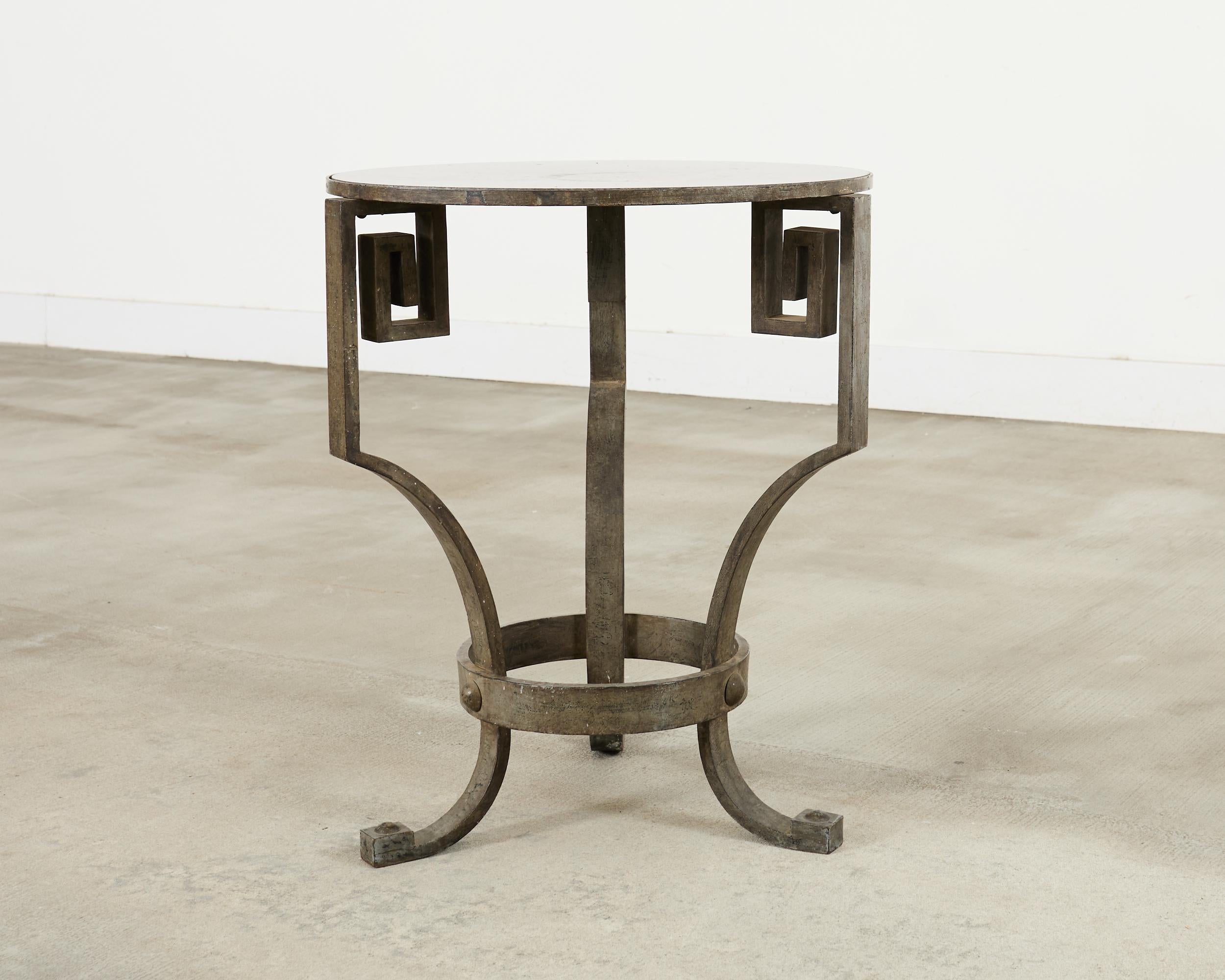 Neoclassical Greek Key Iron Marble Top Drinks Table For Sale 11