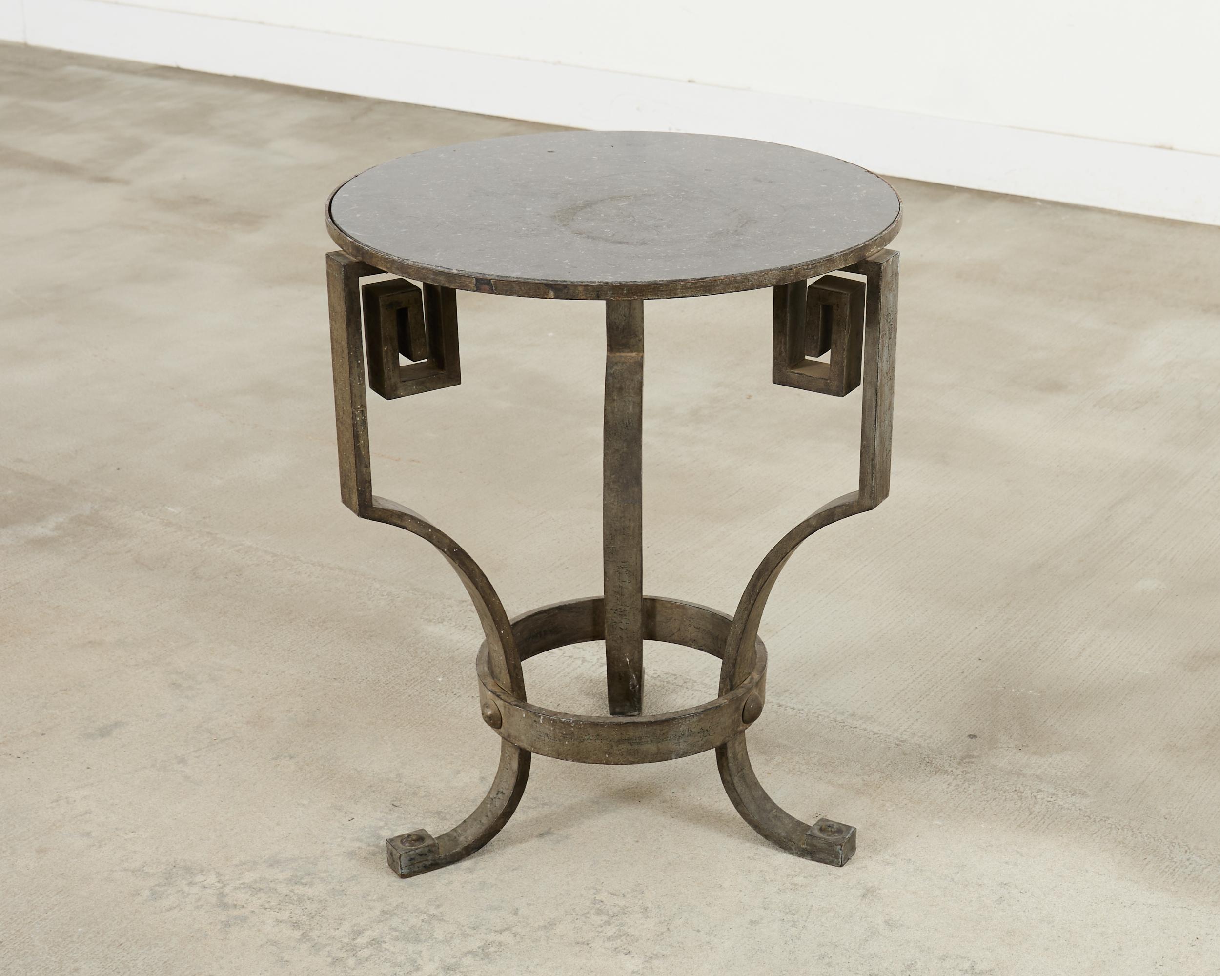 Neoclassical Greek Key Iron Marble Top Drinks Table For Sale 12