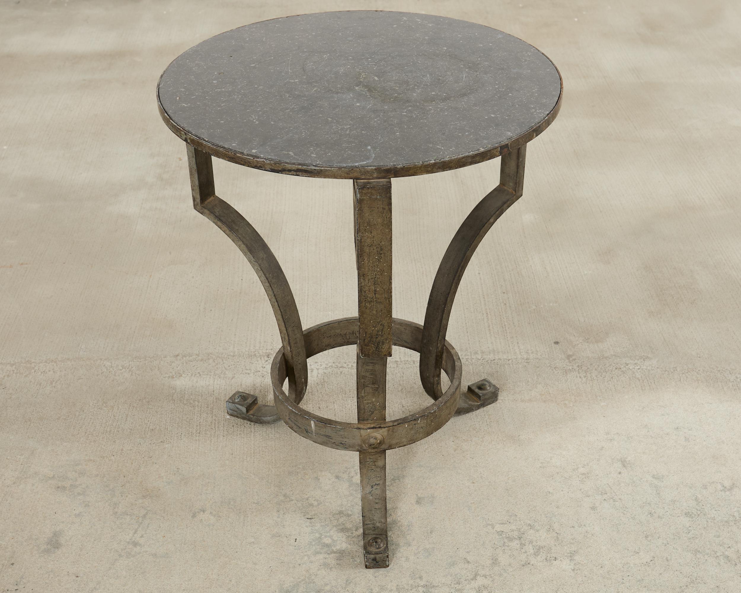 American Neoclassical Greek Key Iron Marble Top Drinks Table For Sale