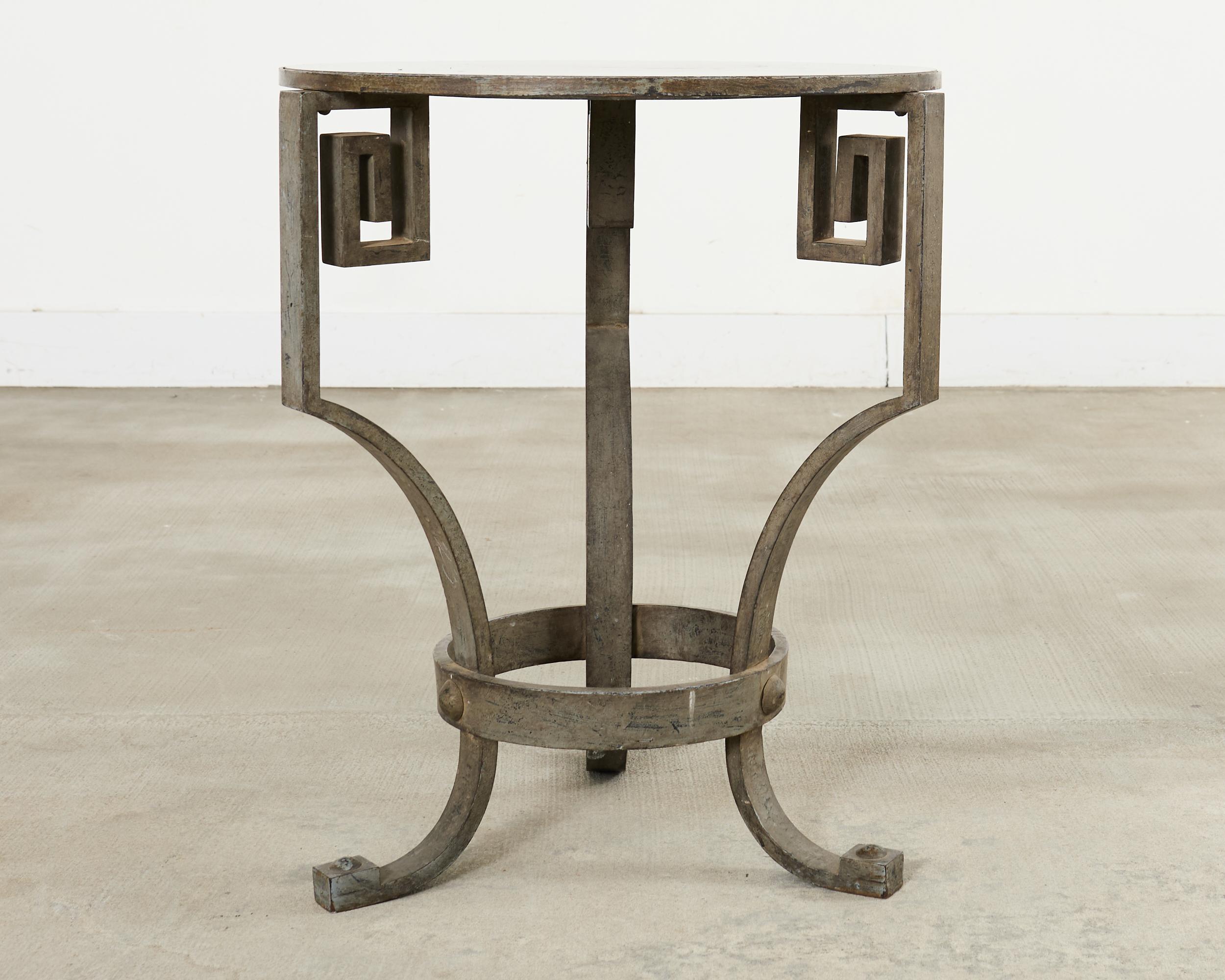 Hand-Crafted Neoclassical Greek Key Iron Marble Top Drinks Table For Sale