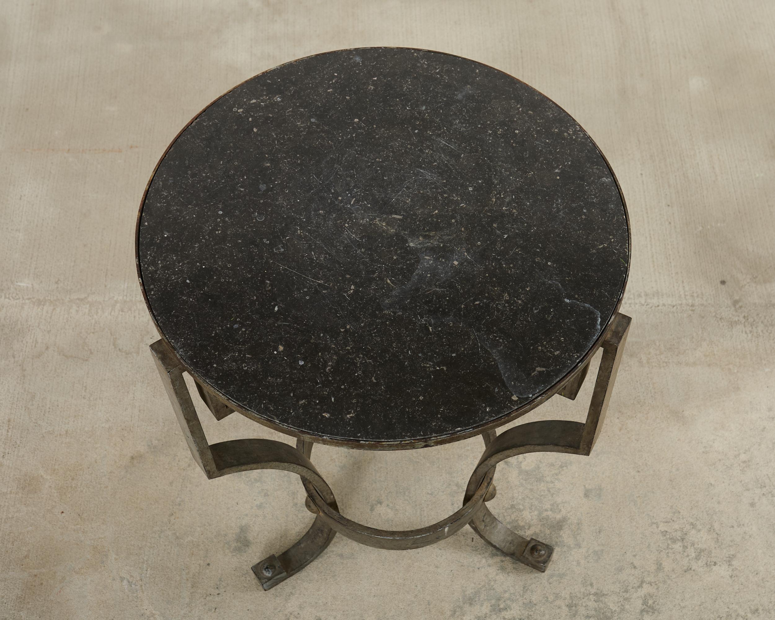 Neoclassical Greek Key Iron Marble Top Drinks Table In Distressed Condition For Sale In Rio Vista, CA