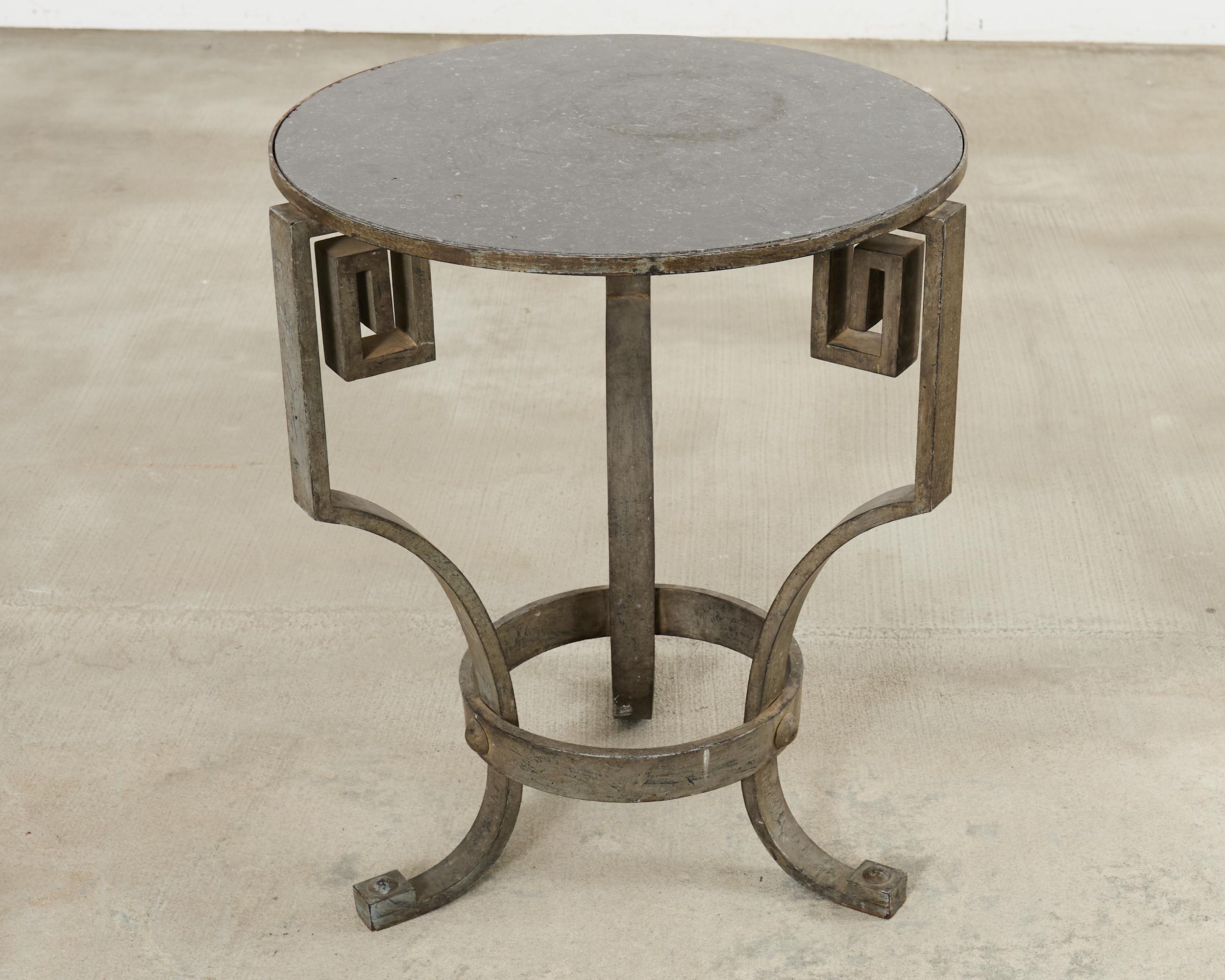 20th Century Neoclassical Greek Key Iron Marble Top Drinks Table For Sale