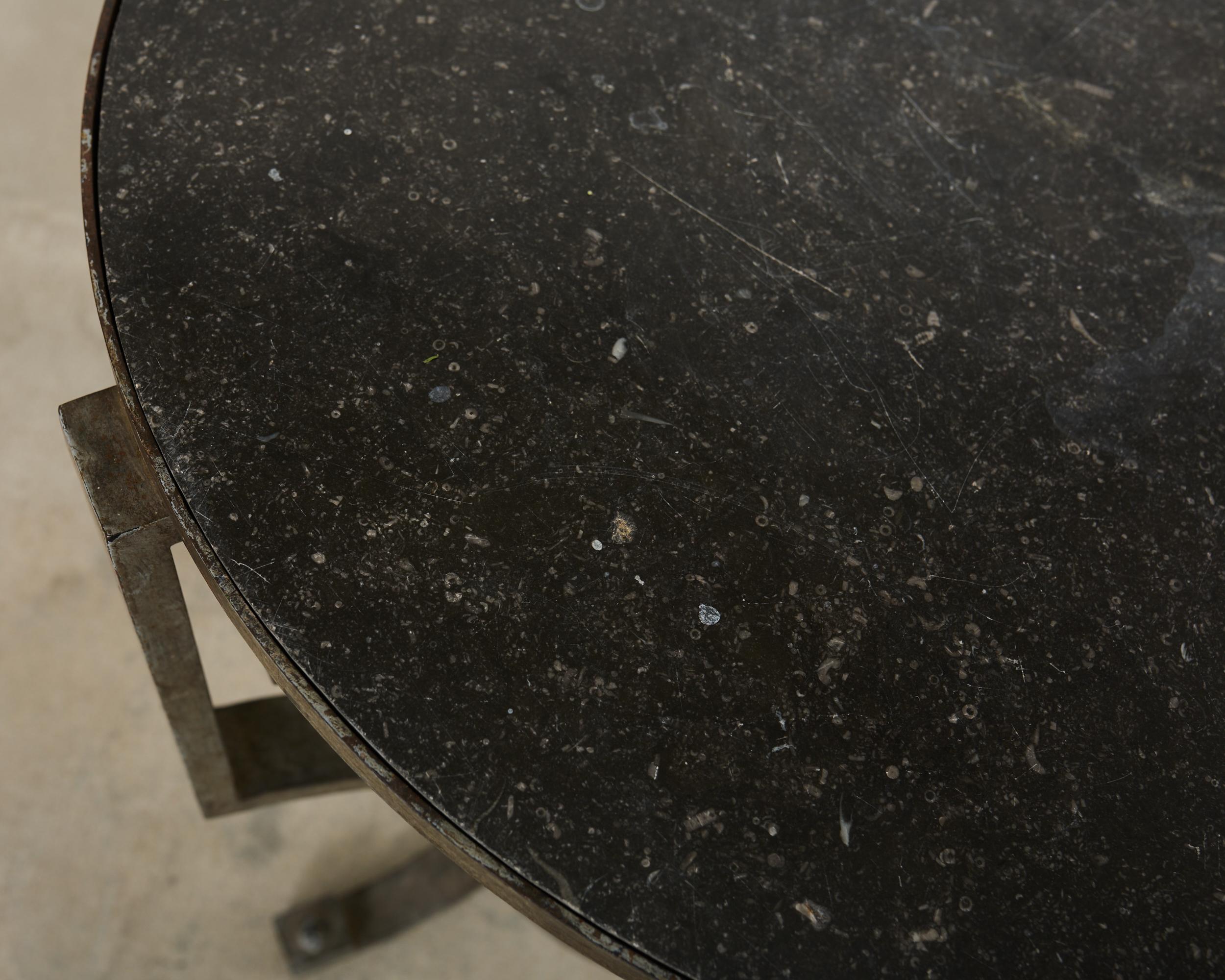 Neoclassical Greek Key Iron Marble Top Drinks Table For Sale 1