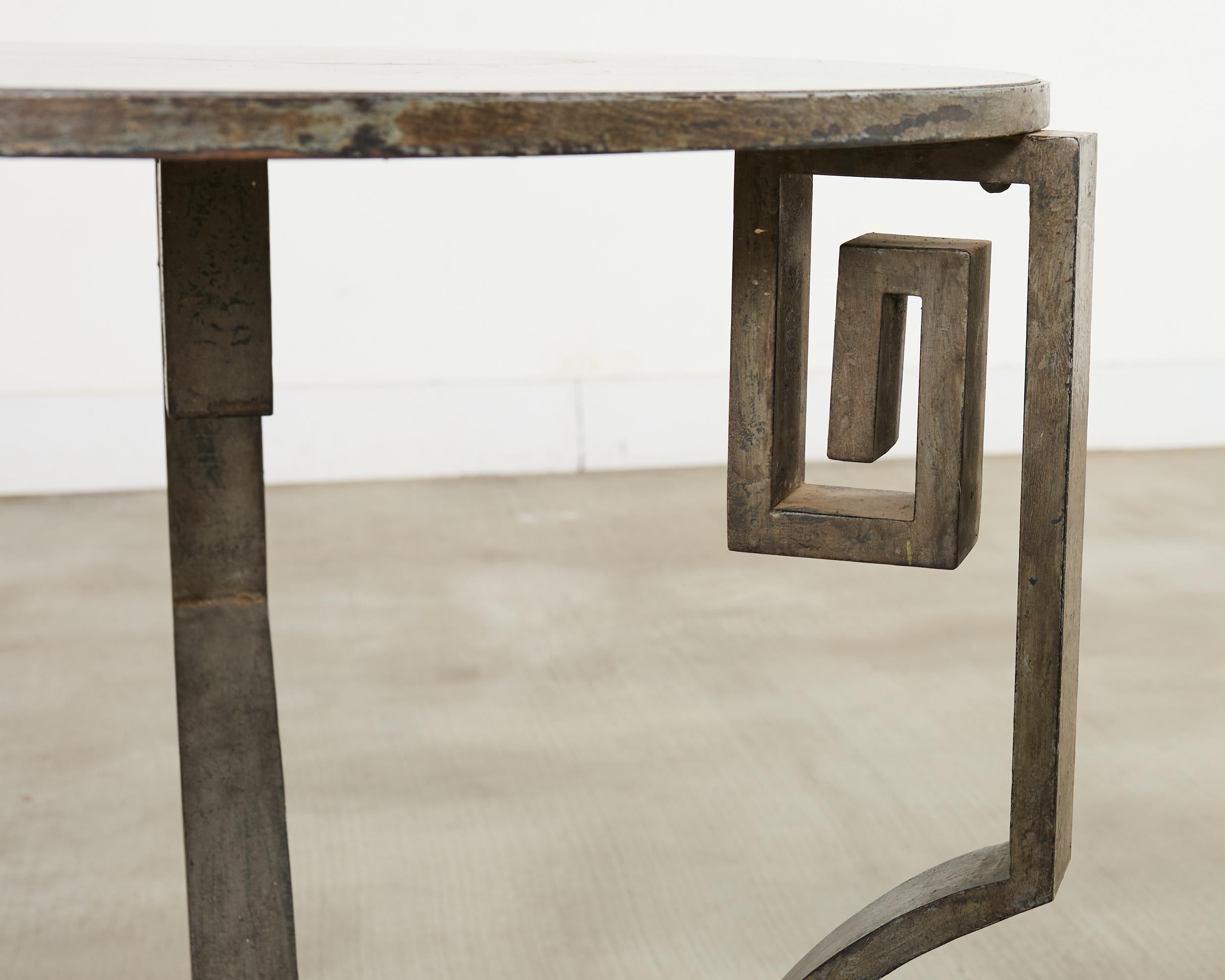 Neoclassical Greek Key Iron Marble Top Drinks Table For Sale 2