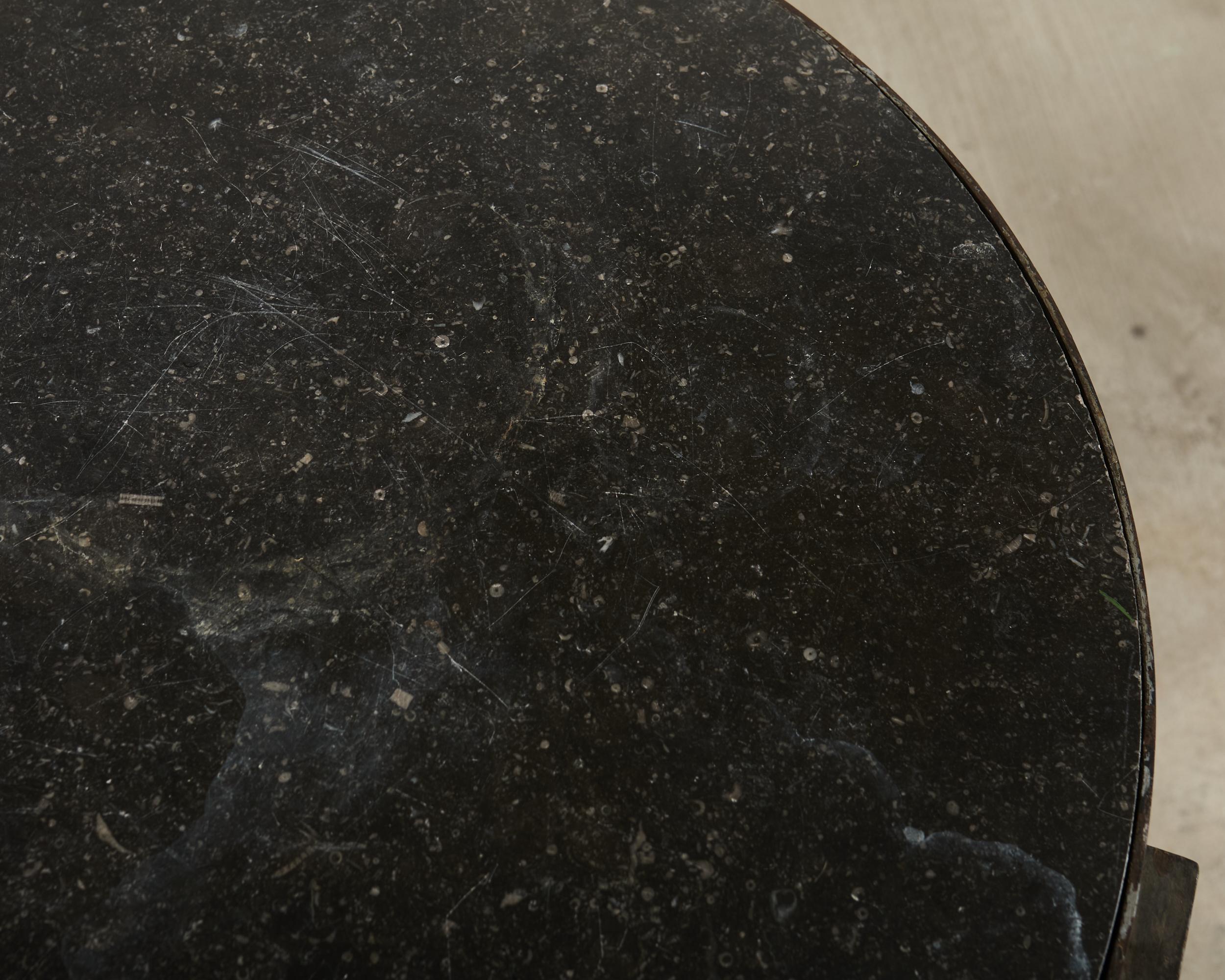Neoclassical Greek Key Iron Marble Top Drinks Table For Sale 3
