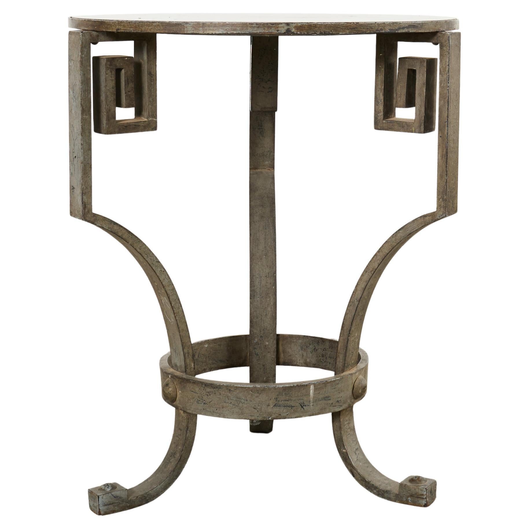 Neoclassical Greek Key Iron Marble Top Drinks Table For Sale