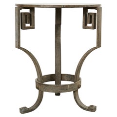 Neoclassical Greek Key Iron Marble Top Drinks Table