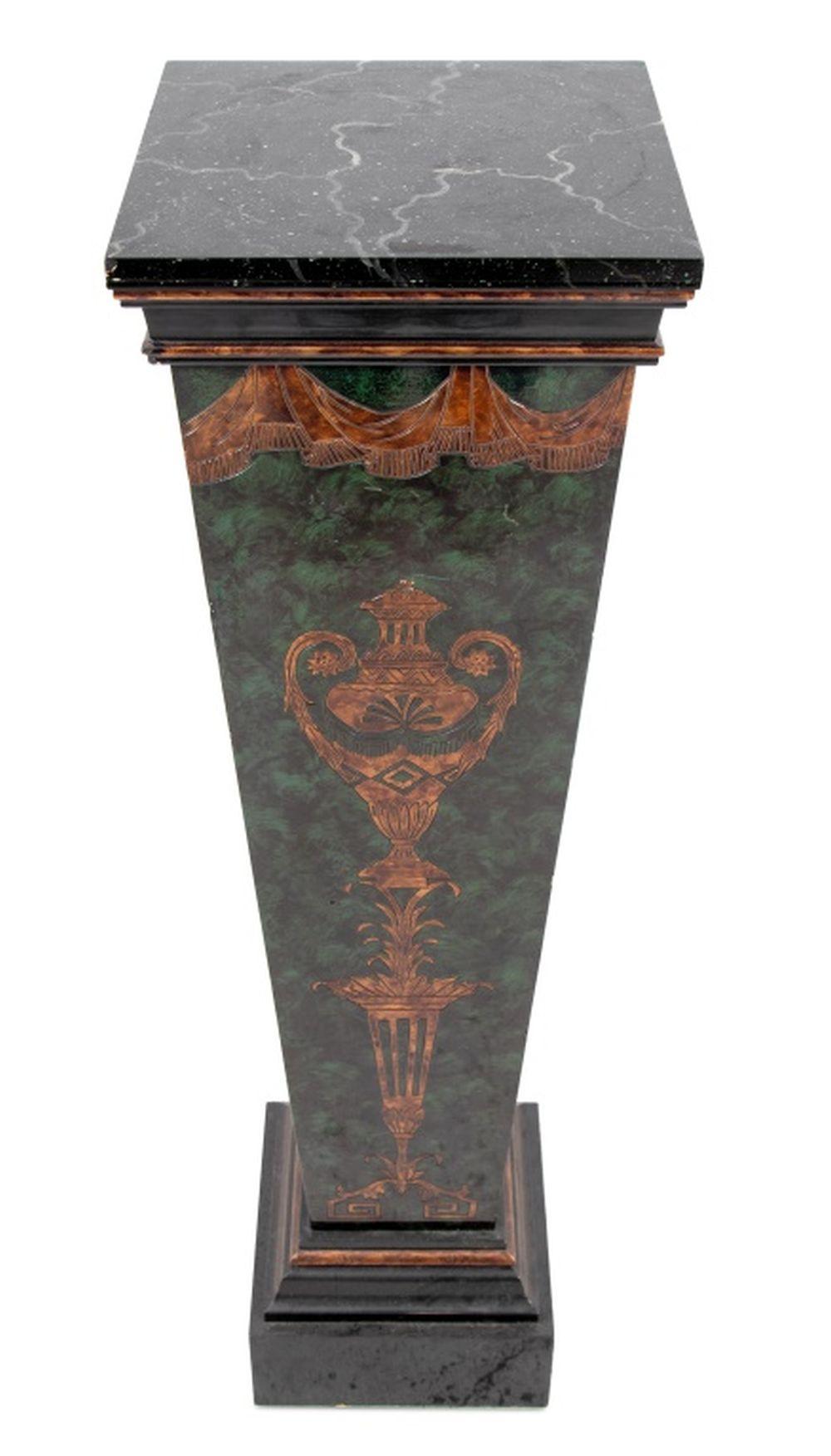 20th Century Neoclassical Green Faux Marble Painted Pedestal For Sale