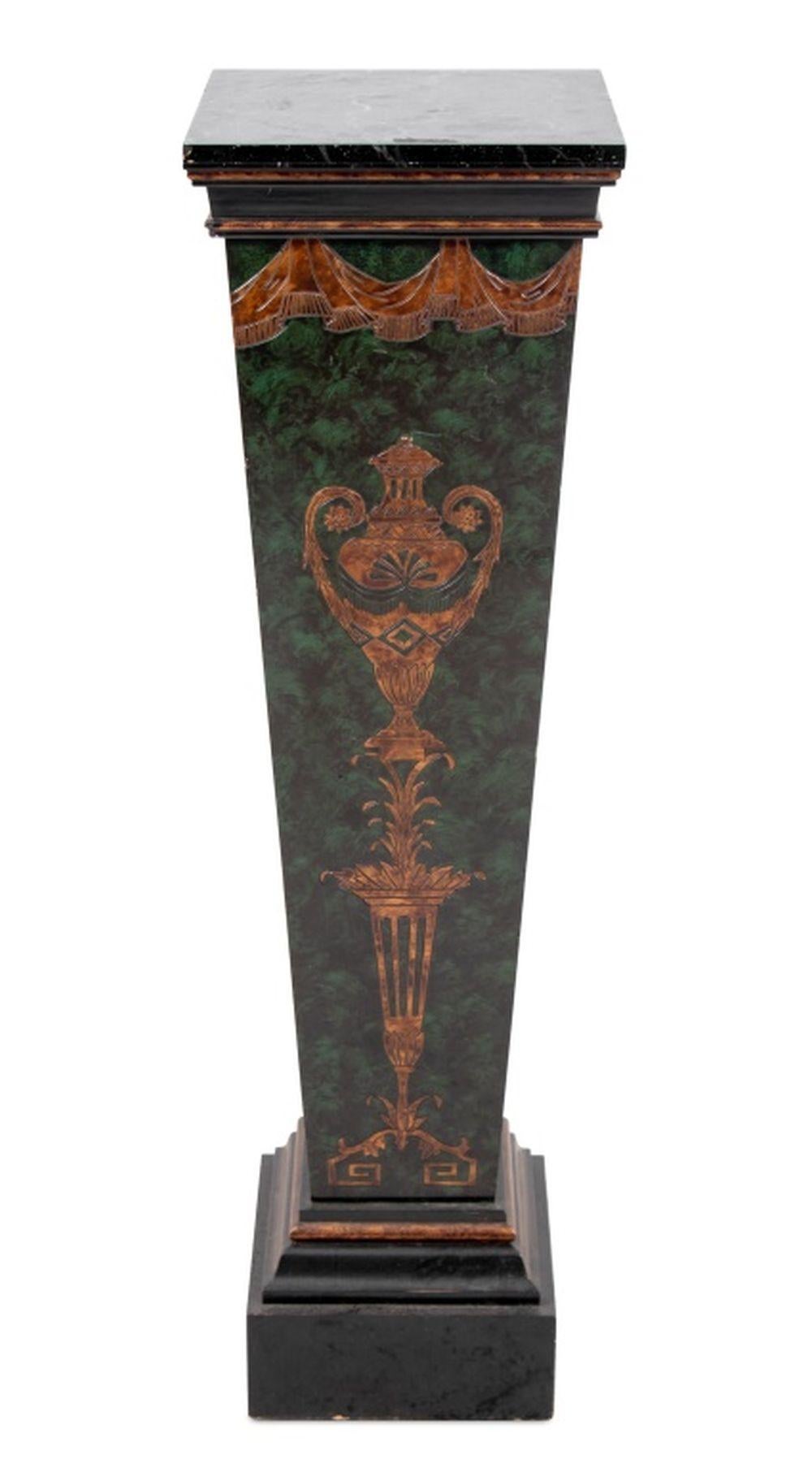 Neoclassical Green Faux Marble Painted Pedestal For Sale 2