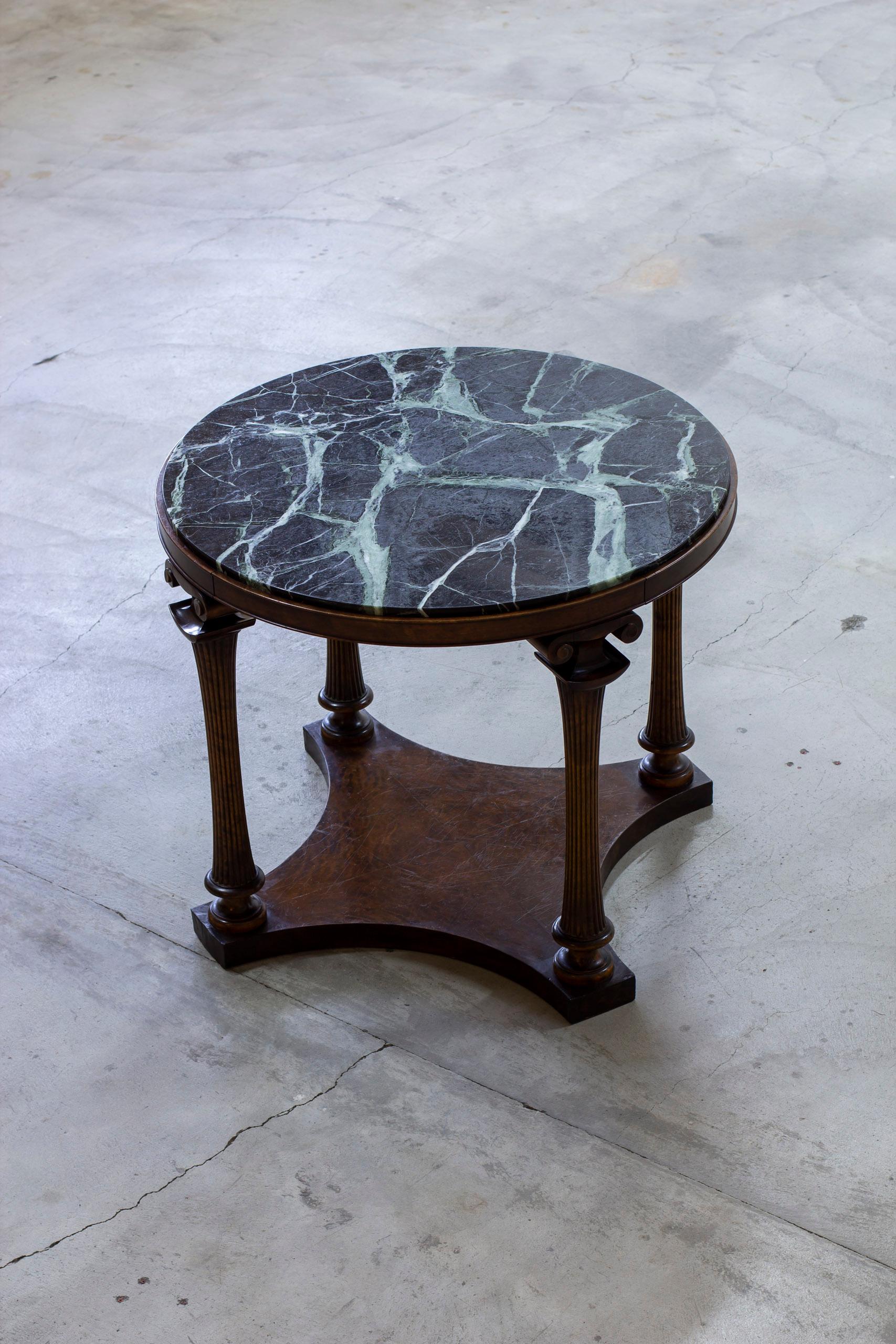 Swedish Neoclassical Green marble entrance table in the manner of Axel Einar Hjorth  For Sale