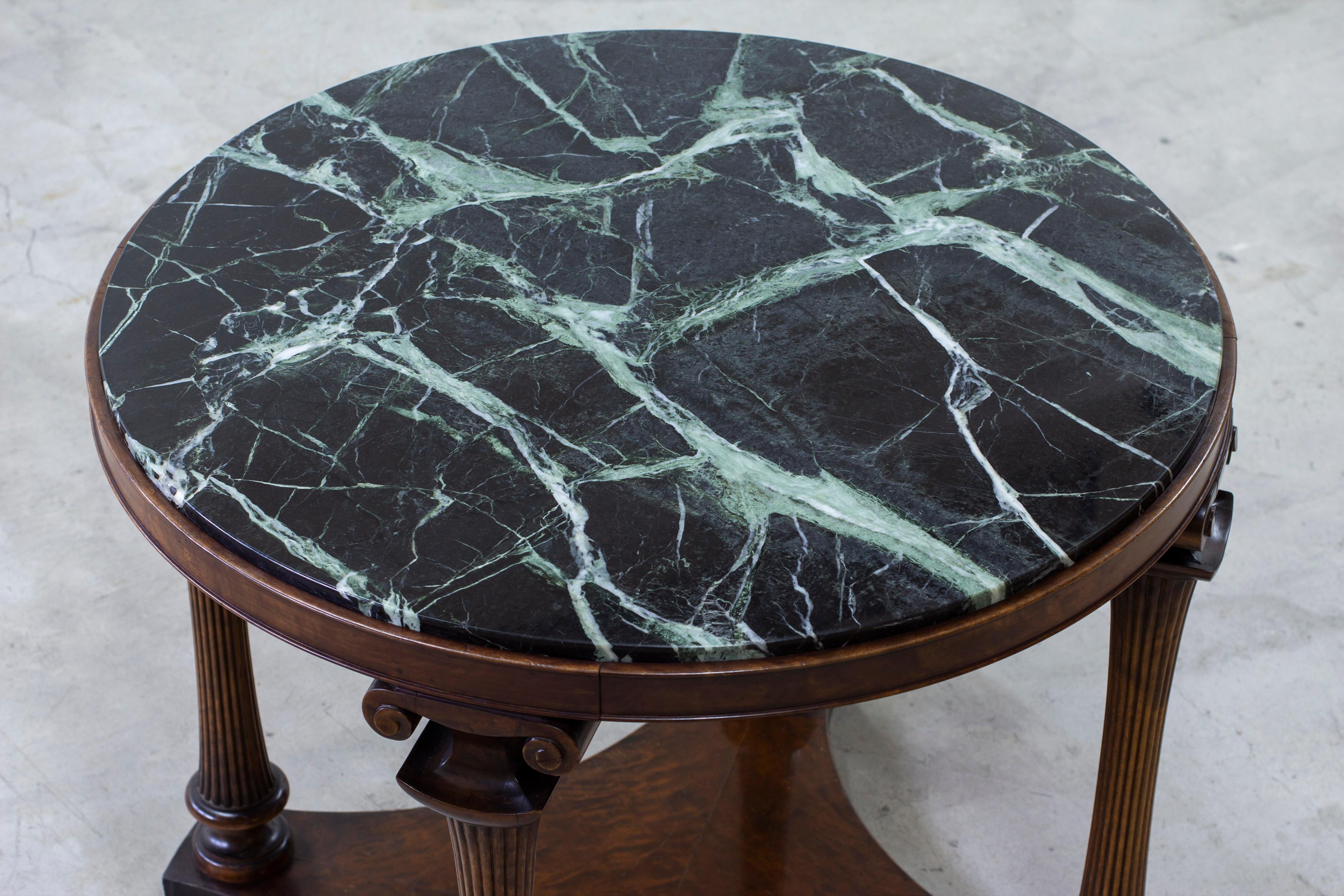 Early 20th Century Neoclassical Green marble entrance table in the manner of Axel Einar Hjorth  For Sale