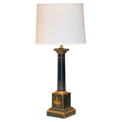 Neoclassical Green Tole Column Lamp