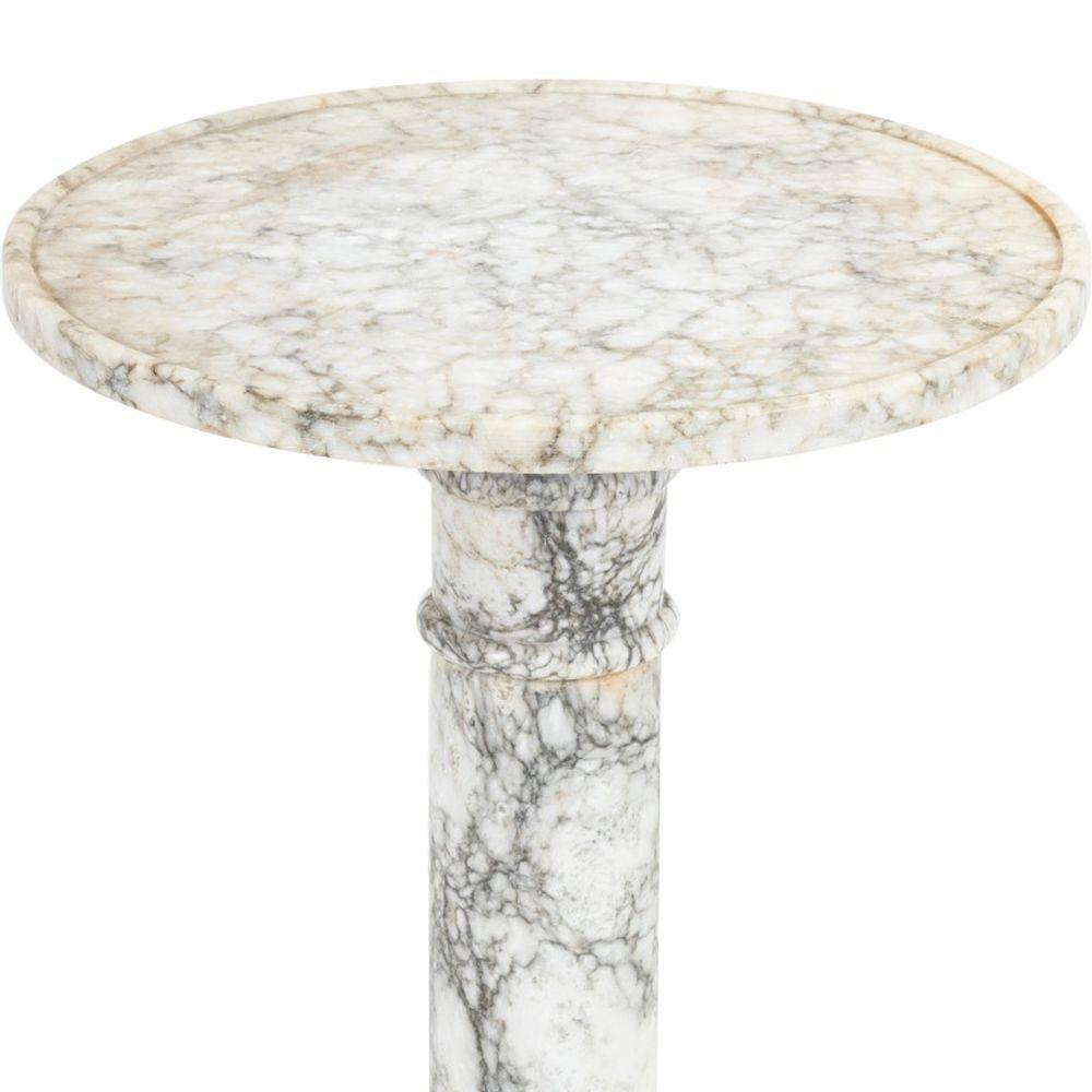 Neoclassical Revival Grey Veined White Alabaster Pedestal, early 20th century, circular top over fluted column, stepped octagonal base. 37.5