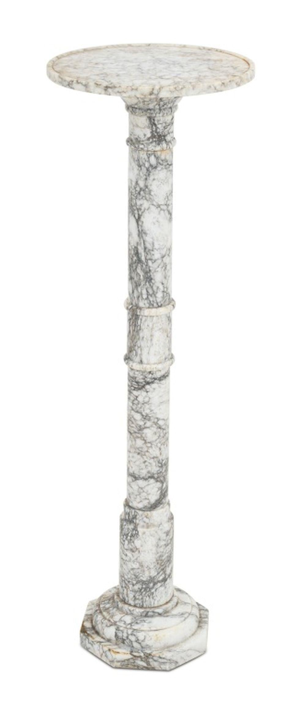 20th Century Neoclassical Grey Veined White Alabaster Pedestal For Sale
