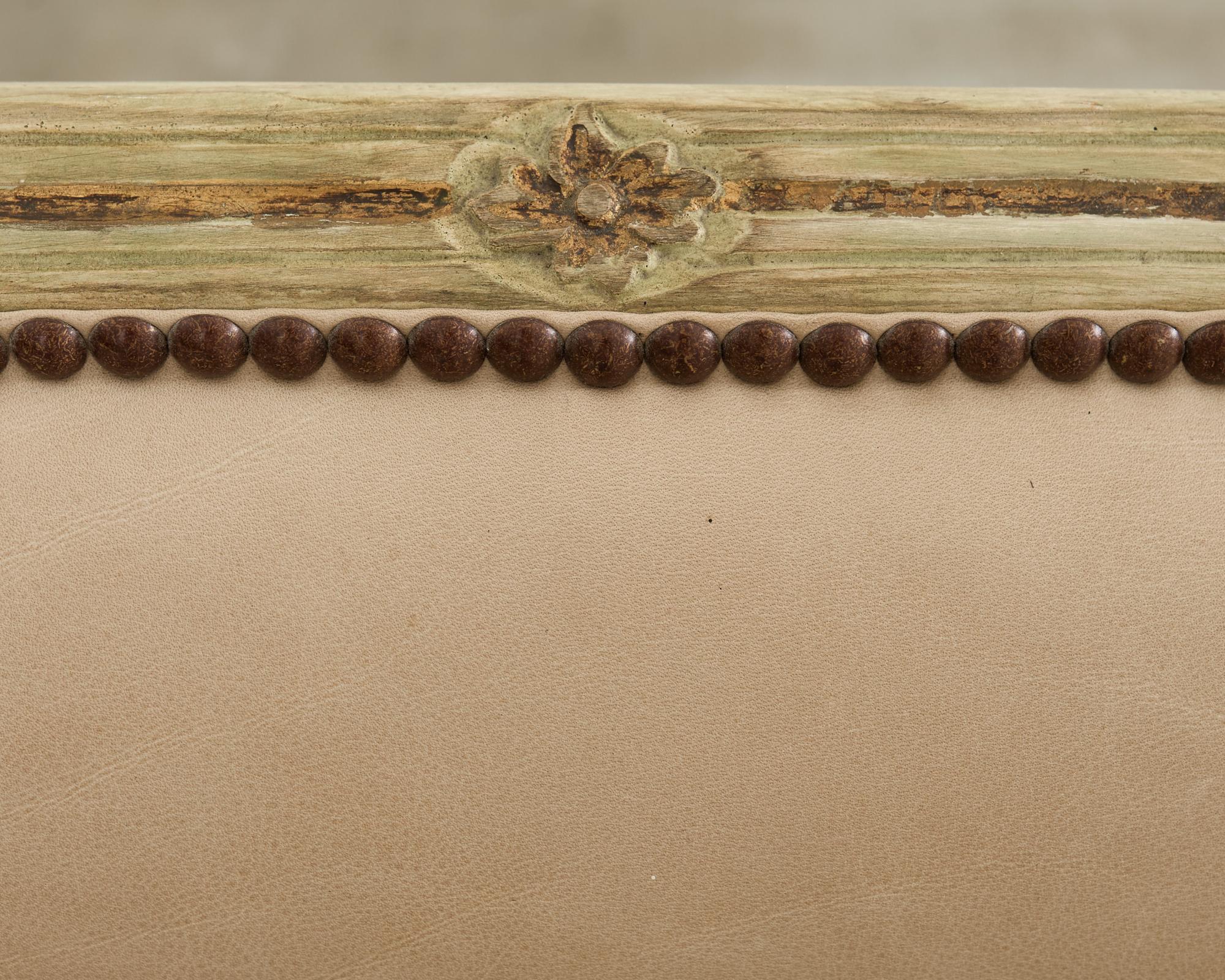 Neoclassical Gustavian Style Leather Cabriole Sofa Canape 3