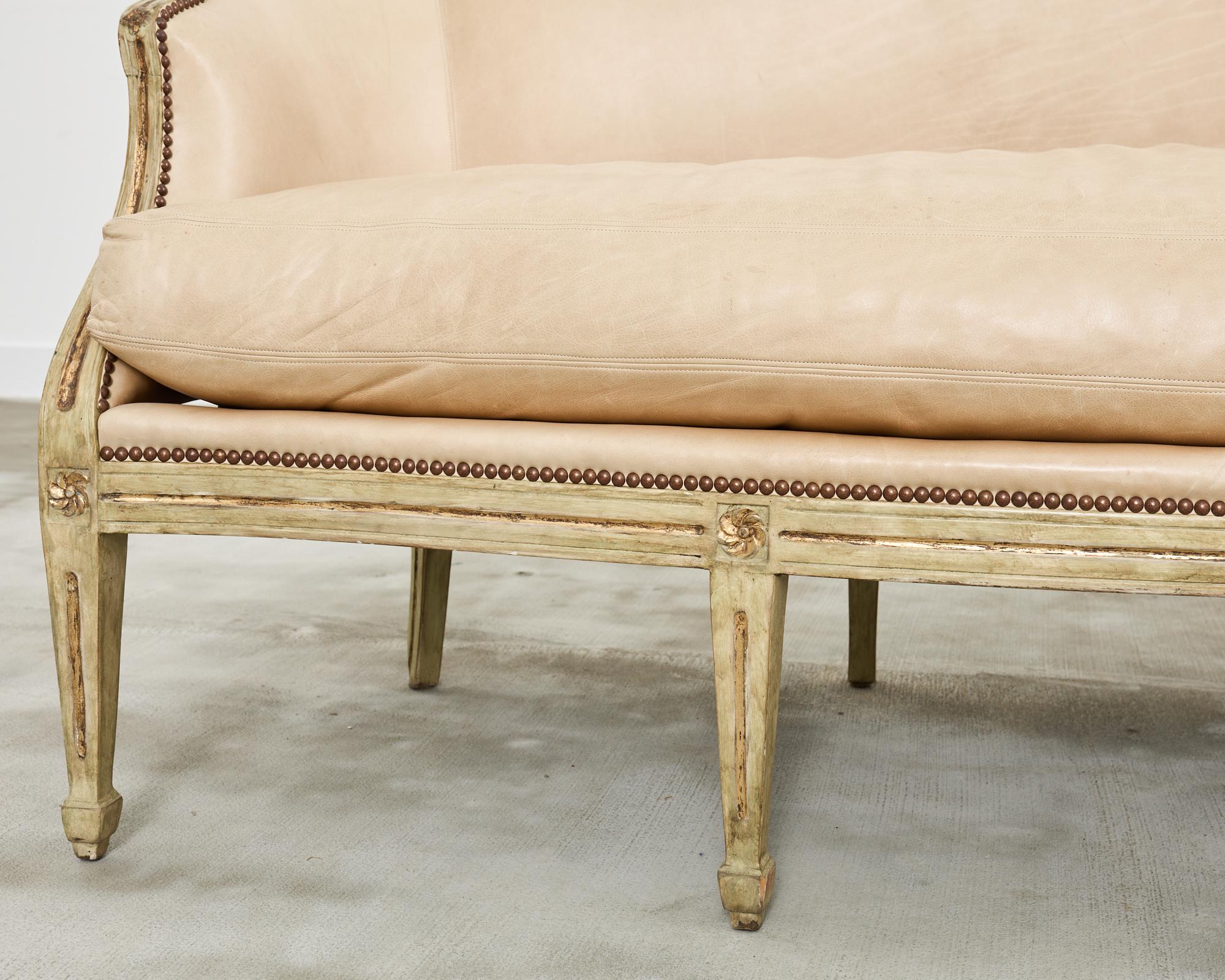 Neoclassical Gustavian Style Leather Cabriole Sofa Canape 5