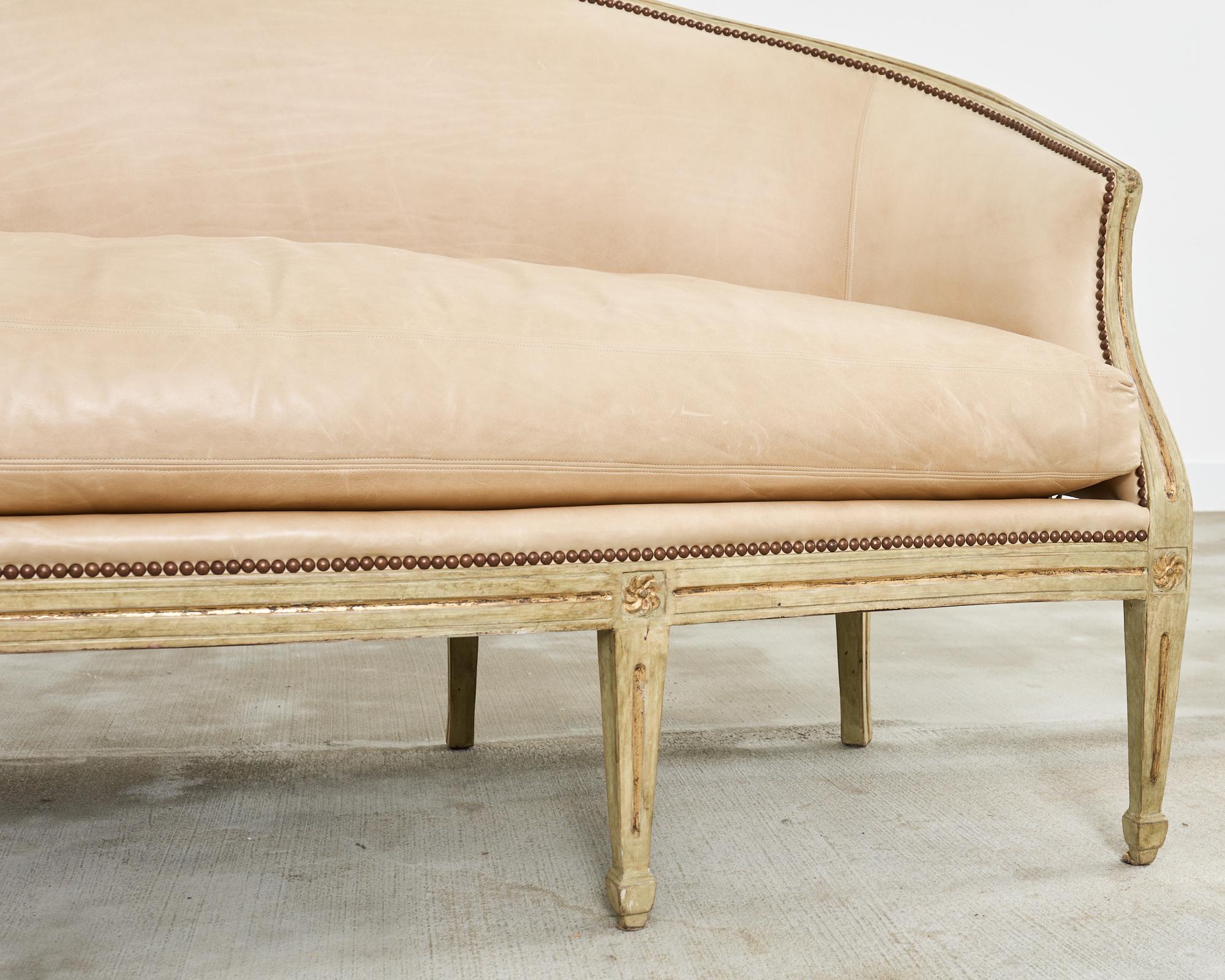 Neoclassical Gustavian Style Leather Cabriole Sofa Canape 6