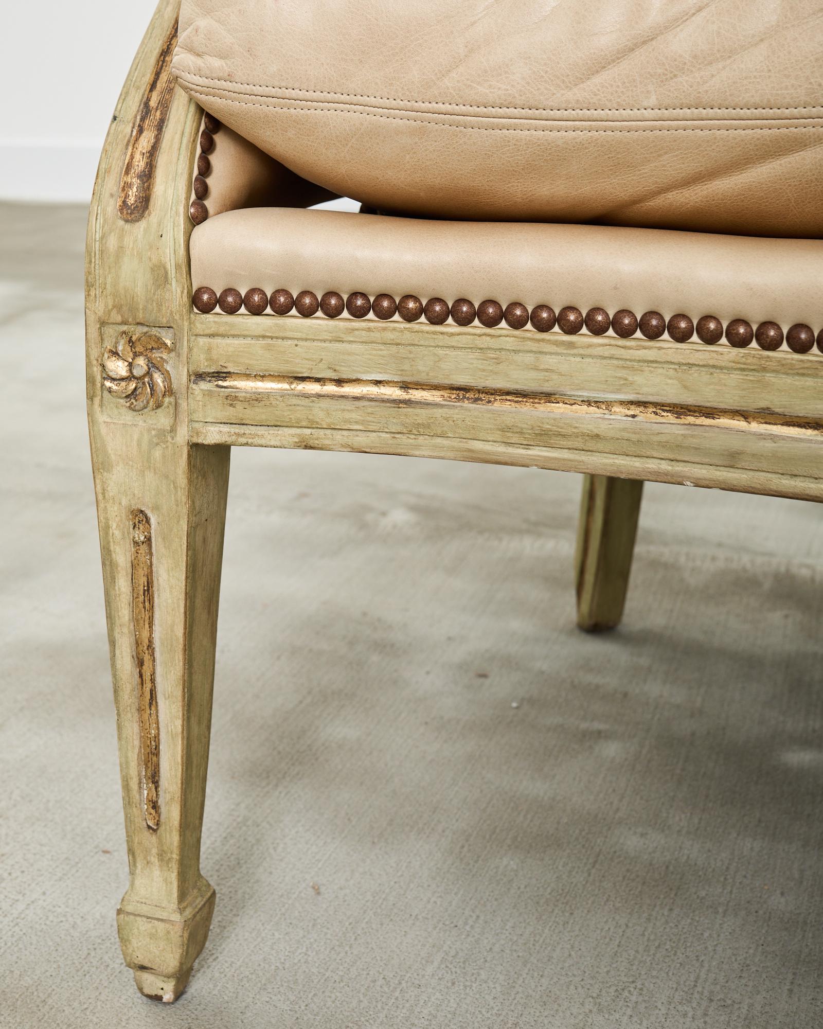 Neoclassical Gustavian Style Leather Cabriole Sofa Canape 7