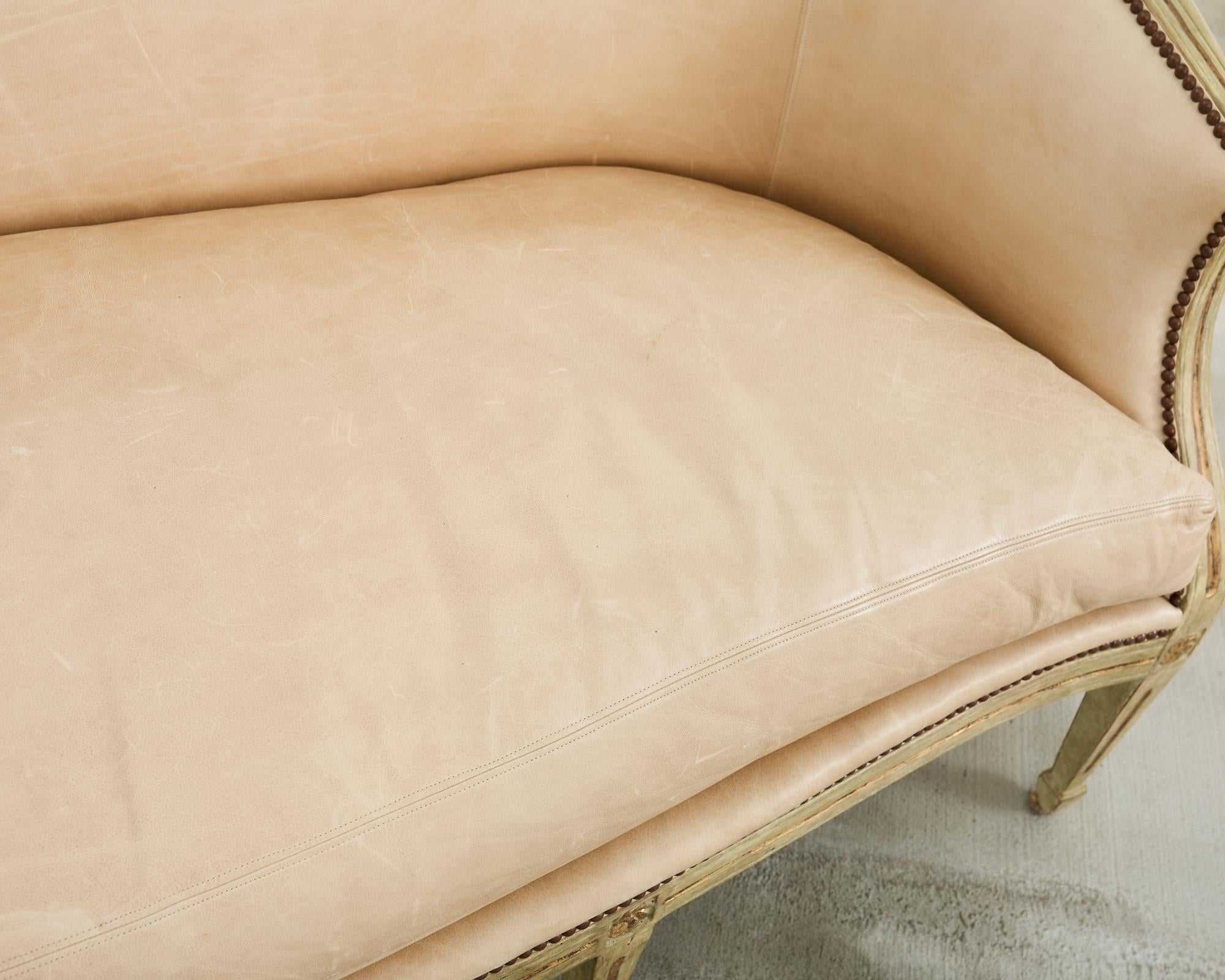 Neoclassical Gustavian Style Leather Cabriole Sofa Canape 9
