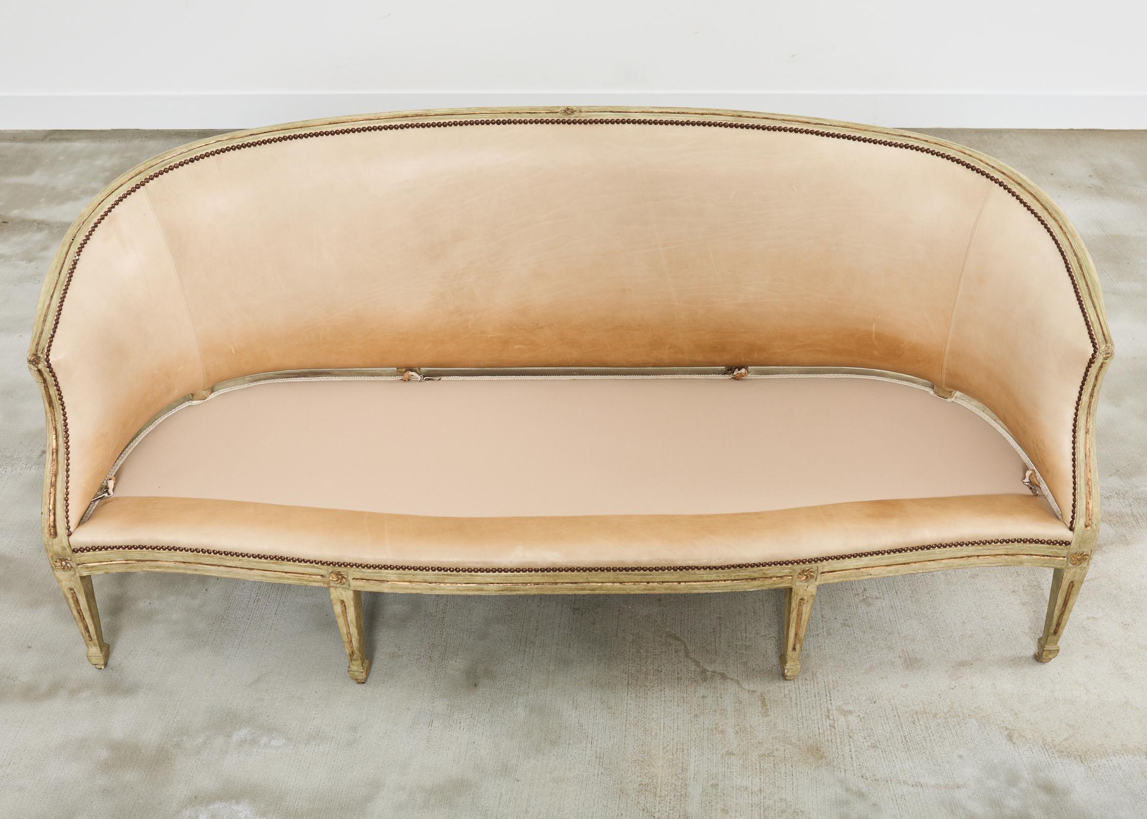 Neoclassical Gustavian Style Leather Cabriole Sofa Canape 11