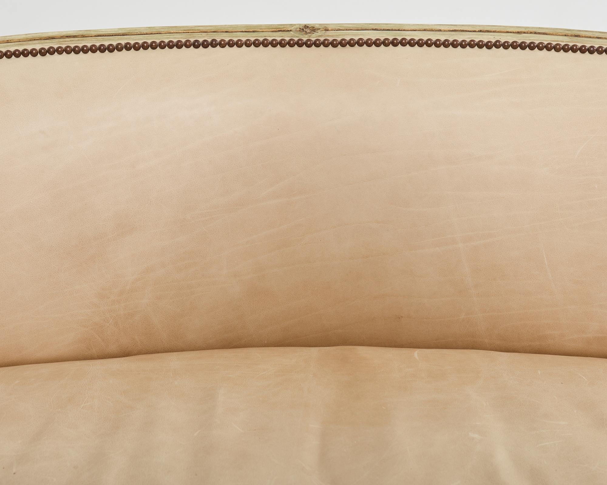 Neoclassical Gustavian Style Leather Cabriole Sofa Canape 1