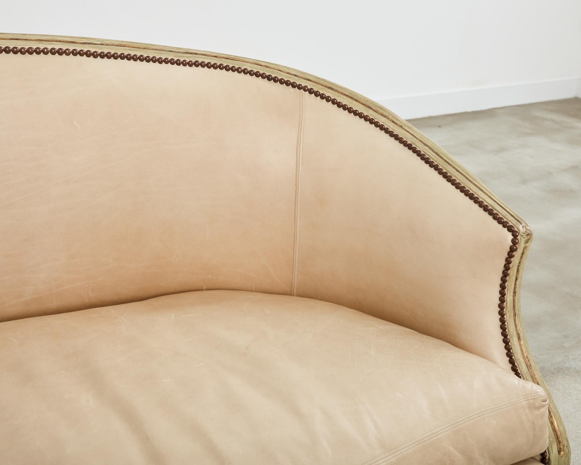 Neoclassical Gustavian Style Leather Cabriole Sofa Canape 2