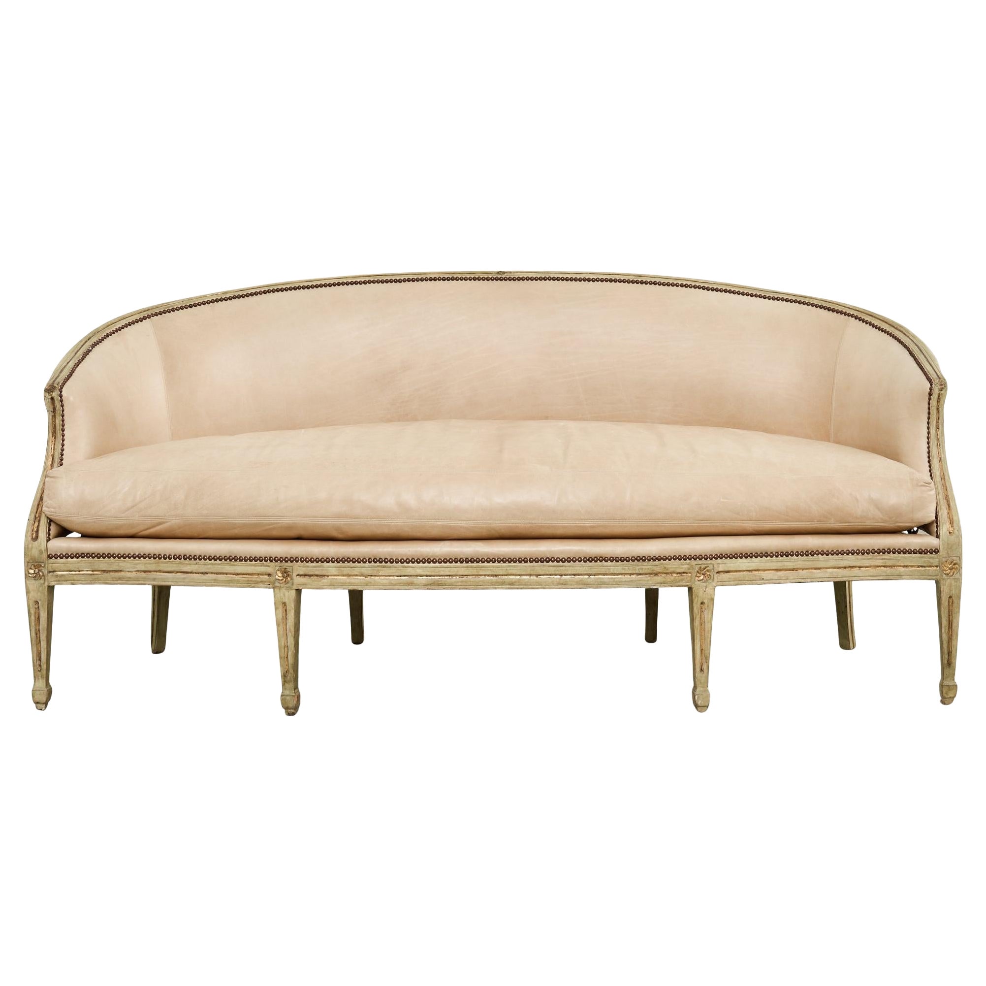 Neoclassical Gustavian Style Leather Cabriole Sofa Canape