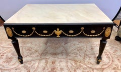 Neoclassical Hand Painted in Black and Gold with Faux Marble Top Cocktail Table