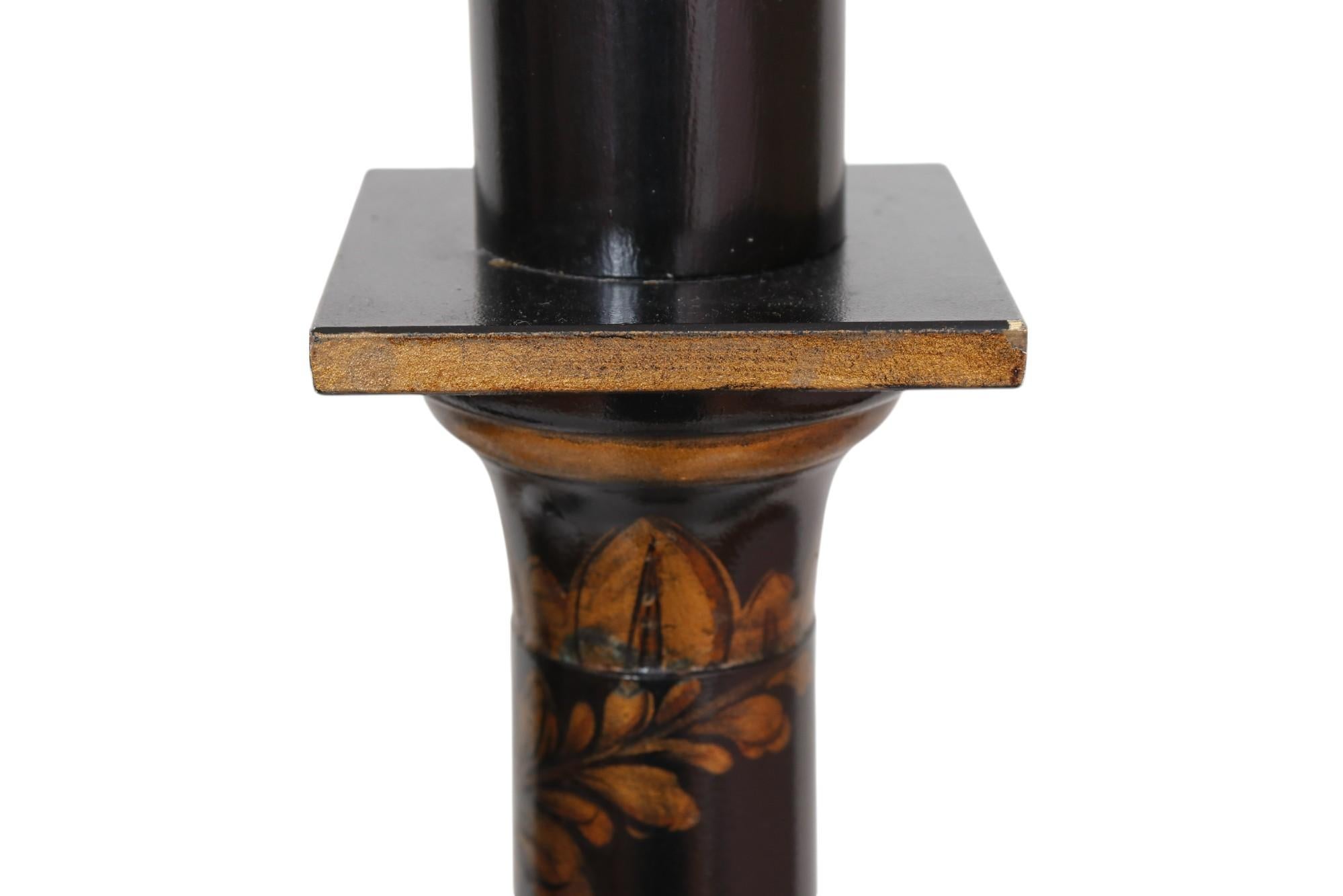 American Neoclassical Hand-Painted Tole Table Lamps, a Pair For Sale