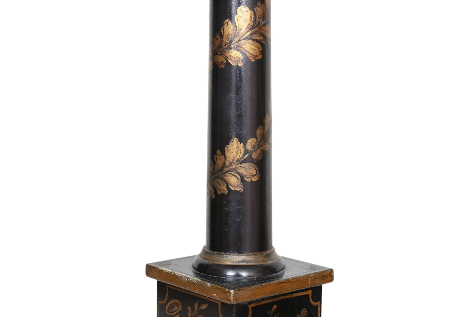20th Century Neoclassical Hand-Painted Tole Table Lamps, a Pair For Sale