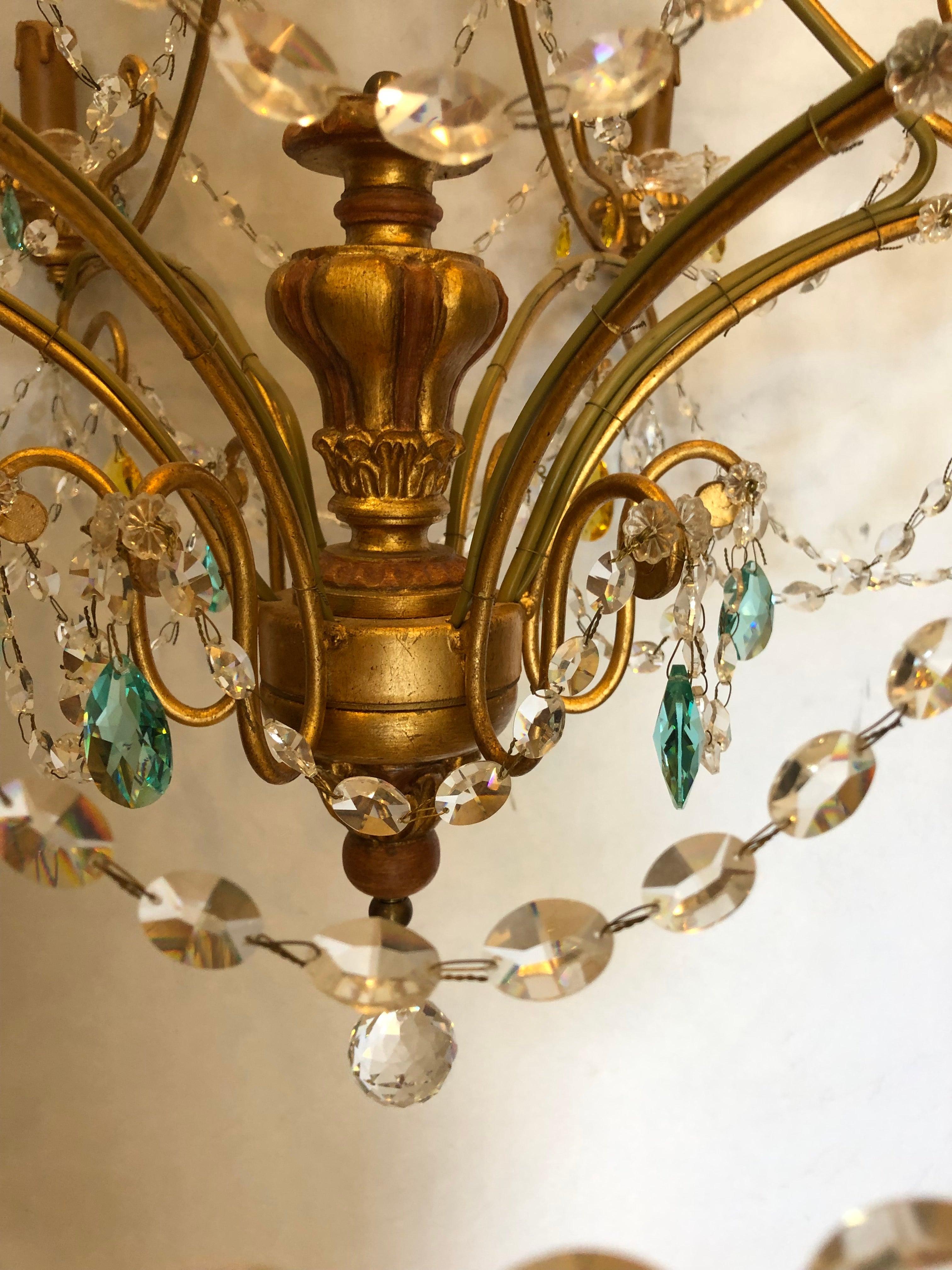 Lustre néoclassique italien en métal doré et cristal fabriqué à la main par Alba Lamp en vente 5